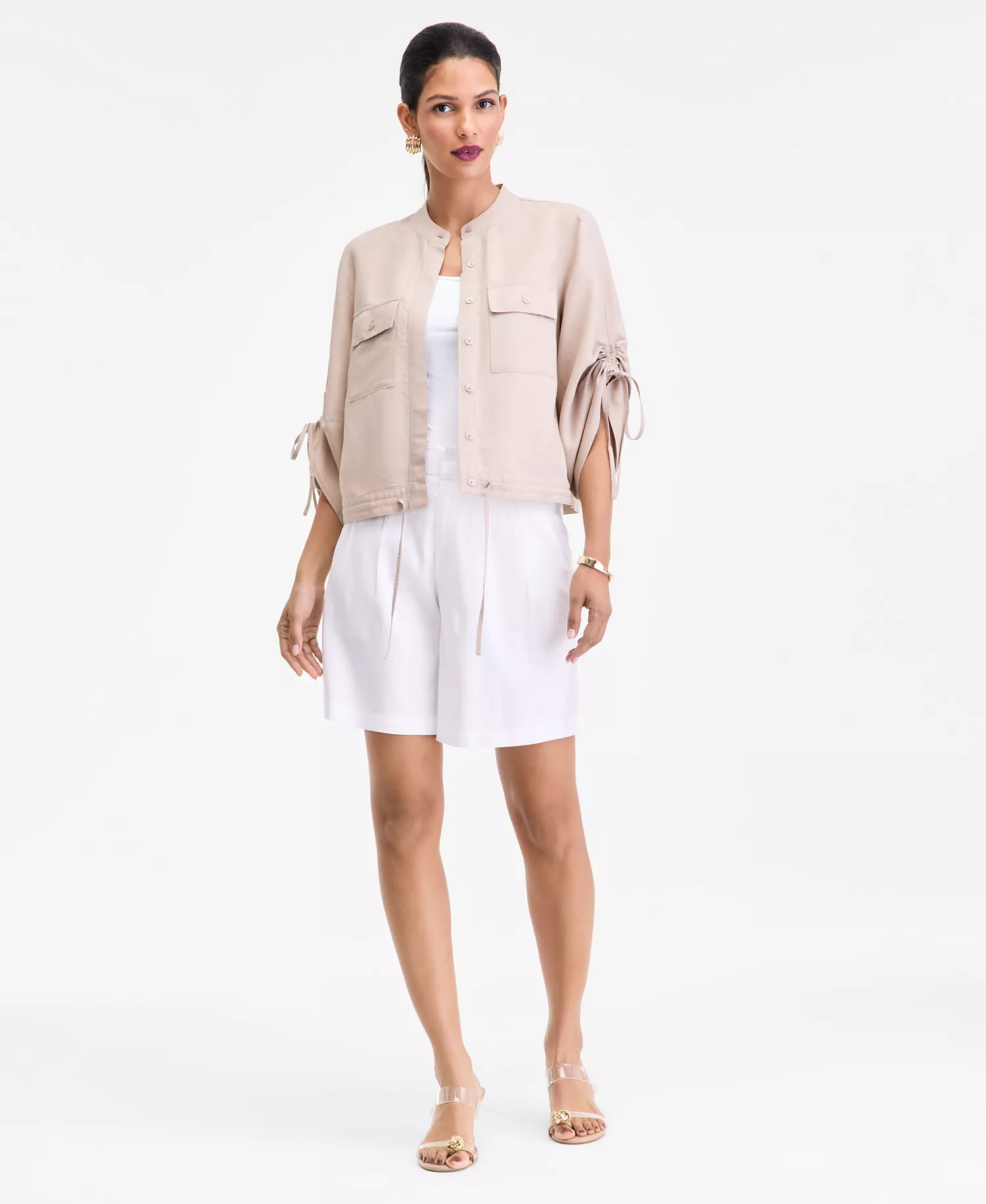 Women's 3/4 Sleeve Button Front Chambray Blouse, Macy's Exclusive - Bison - L