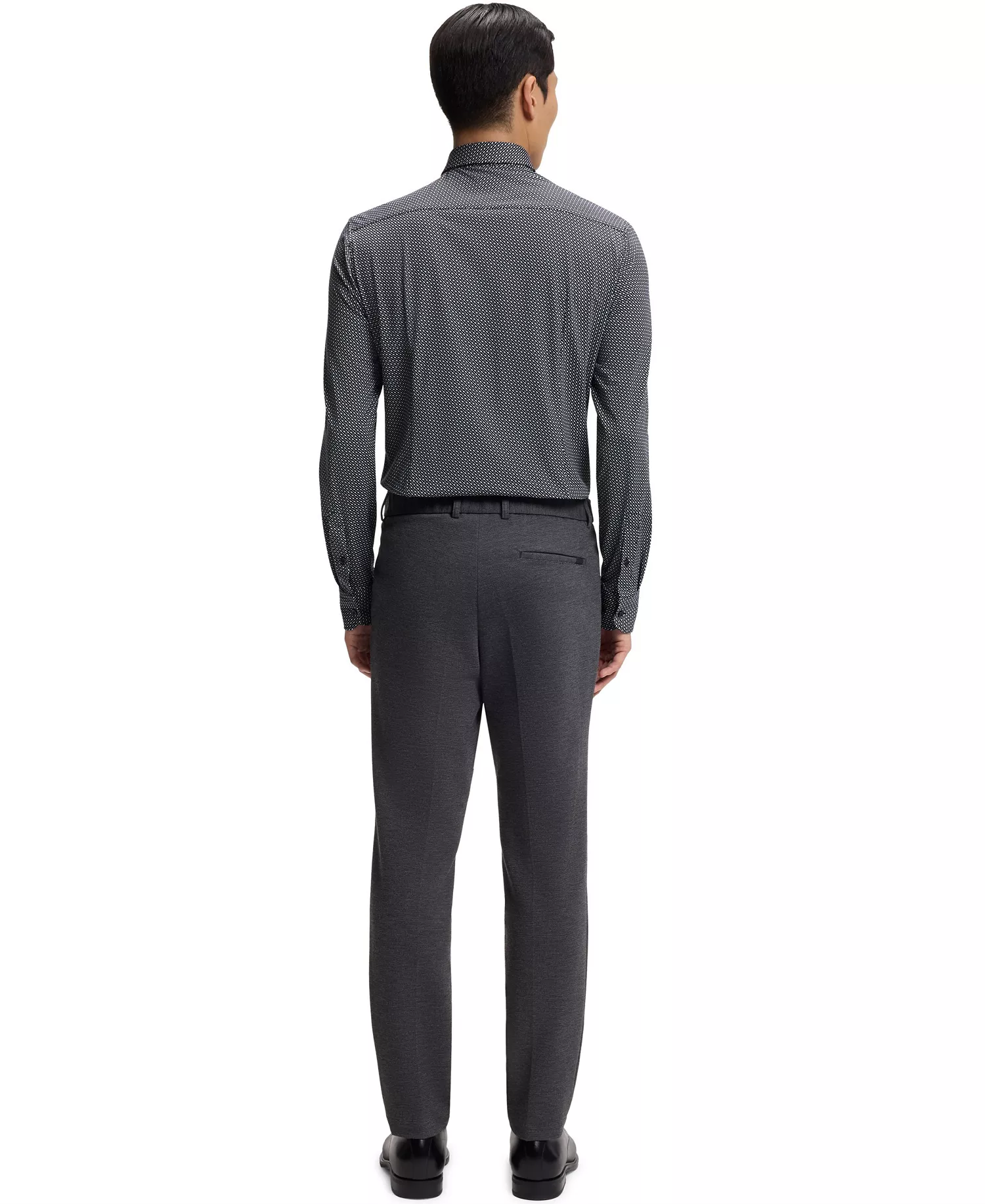 Men's Performance-Stretch Fabric Slim-Fit Dress Shirt - Black - 14.5