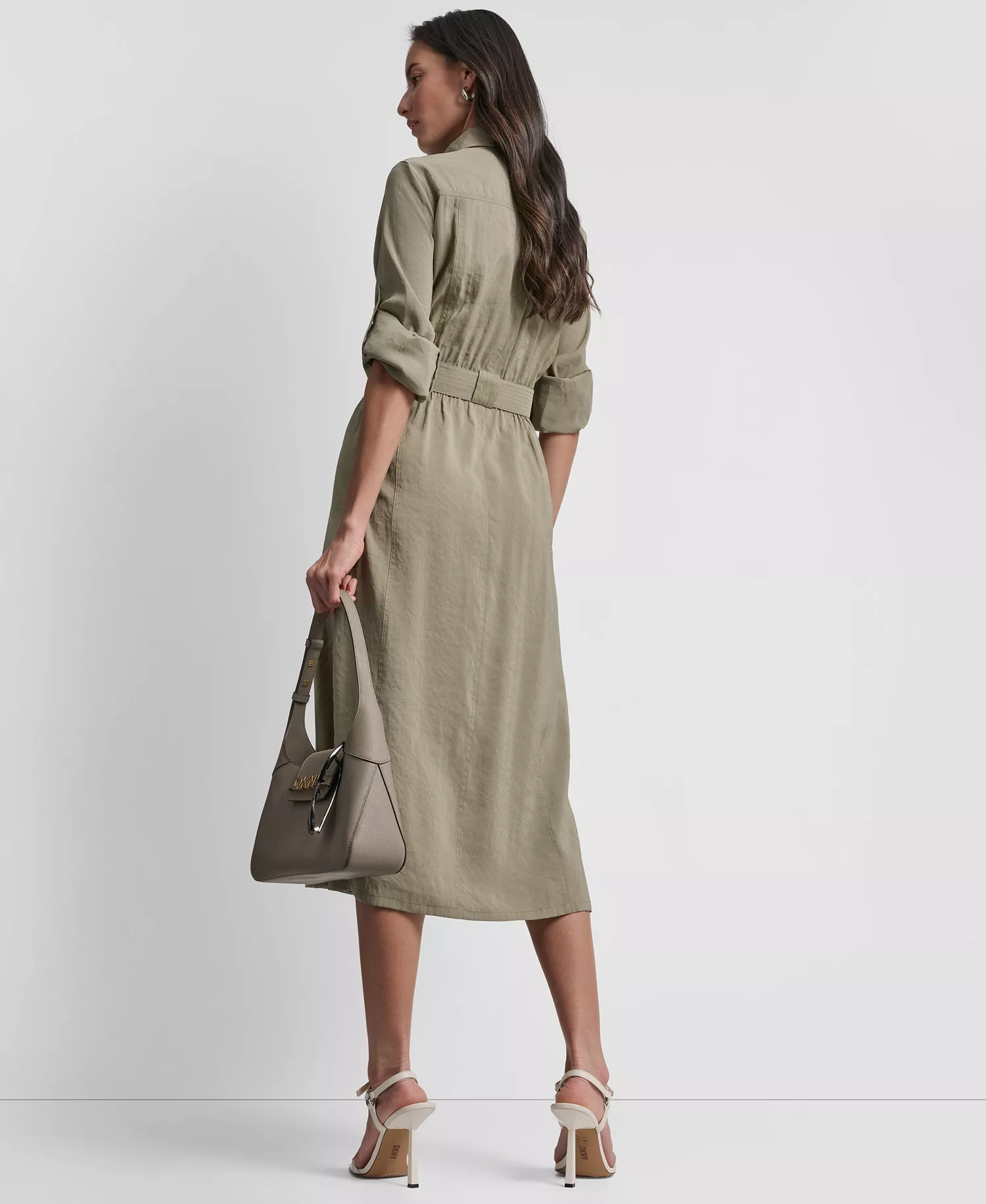 Women's Long-Sleeve Collared Roll Tab Fuji Cargo Dress - Lght Fatigue - L