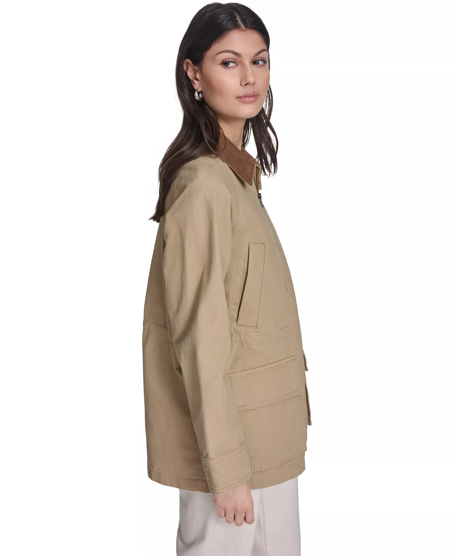 Women's Cinch Waist Barn Jacket - Tan - L