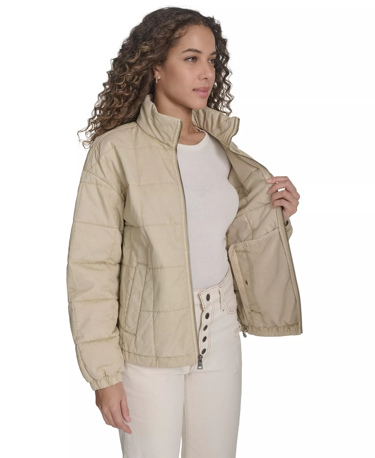 Women's Box Quilted Cotton Jacket - Creme Brule - L
