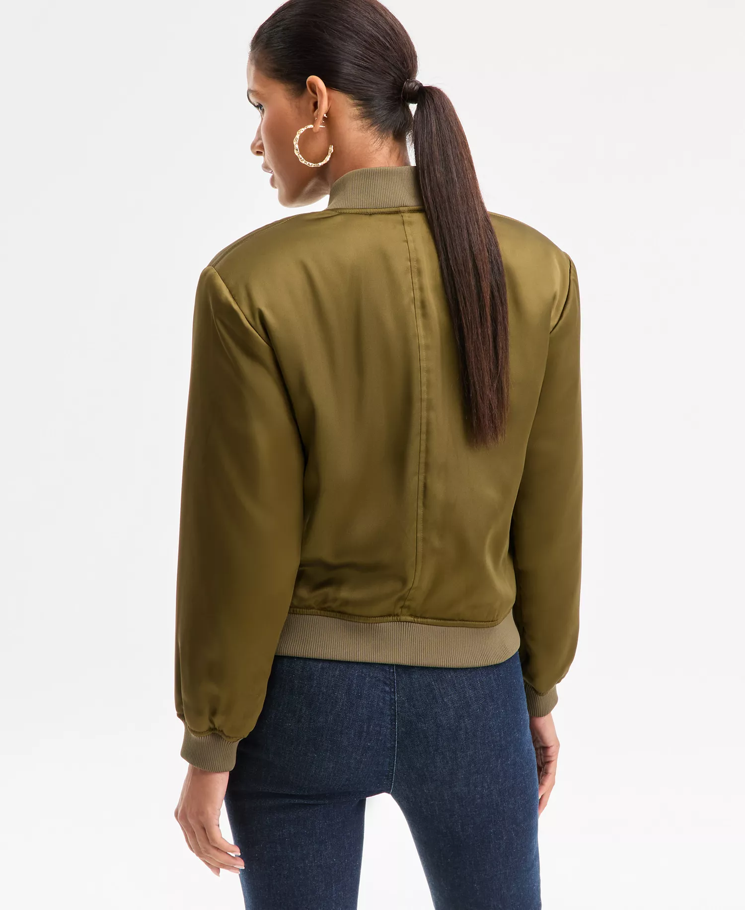Women's Satin Bomber Jacket, Macy's Exclusive  - Dark Olive - XL