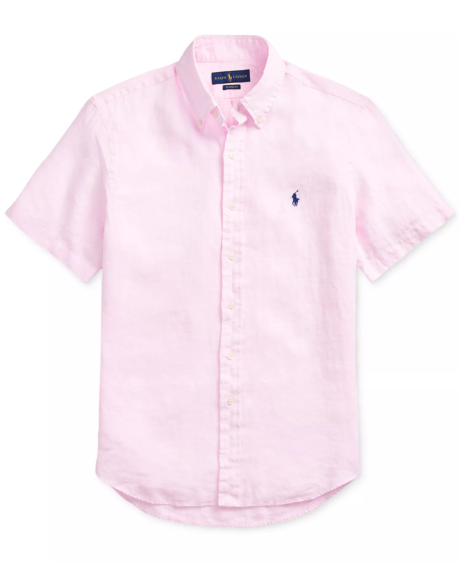 Men's Short-Sleeve Linen Button-Up - Carmel Pink - 2XL