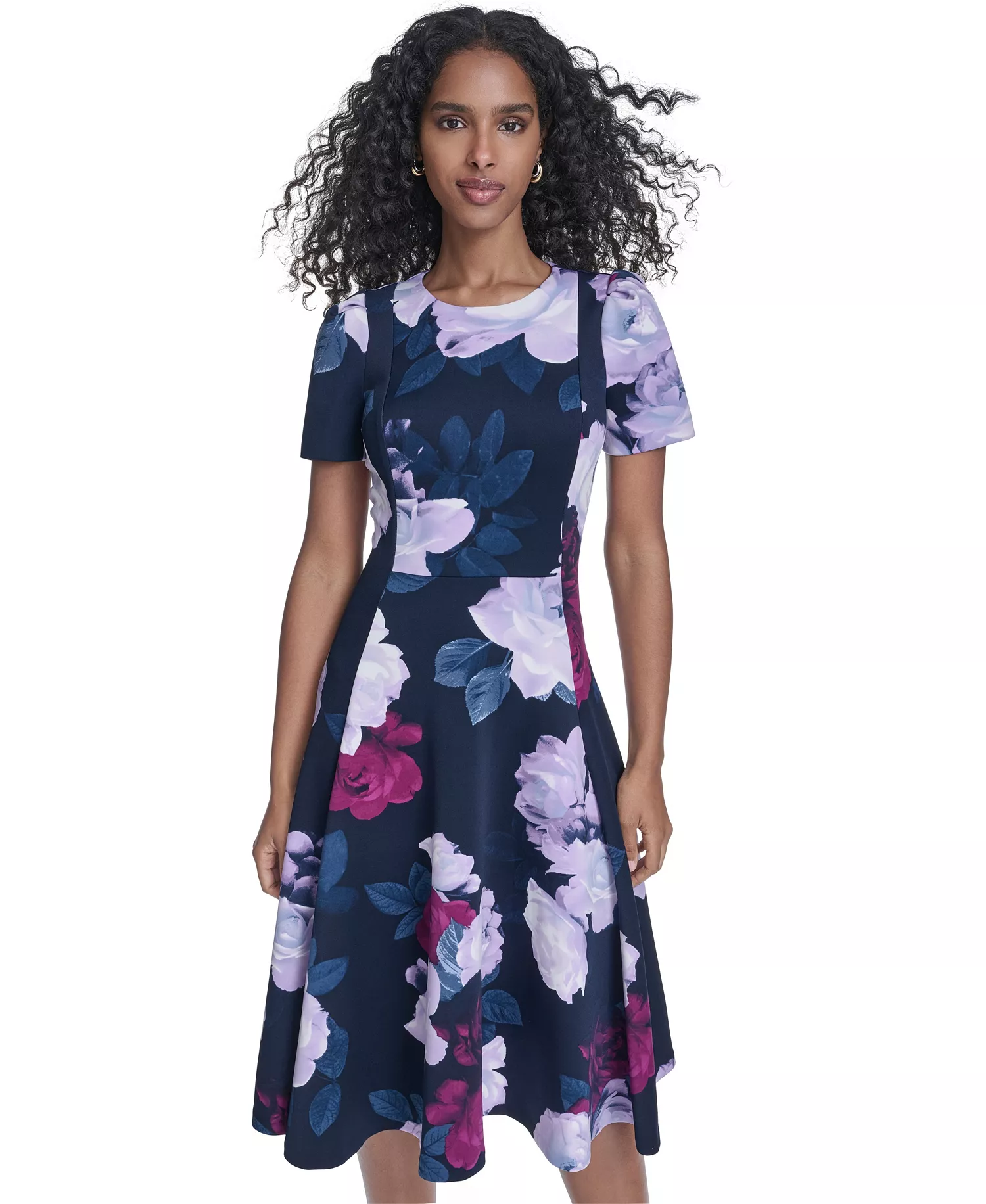 Women's Crewneck Midi Dress - Indigo/Regal Multi - 10