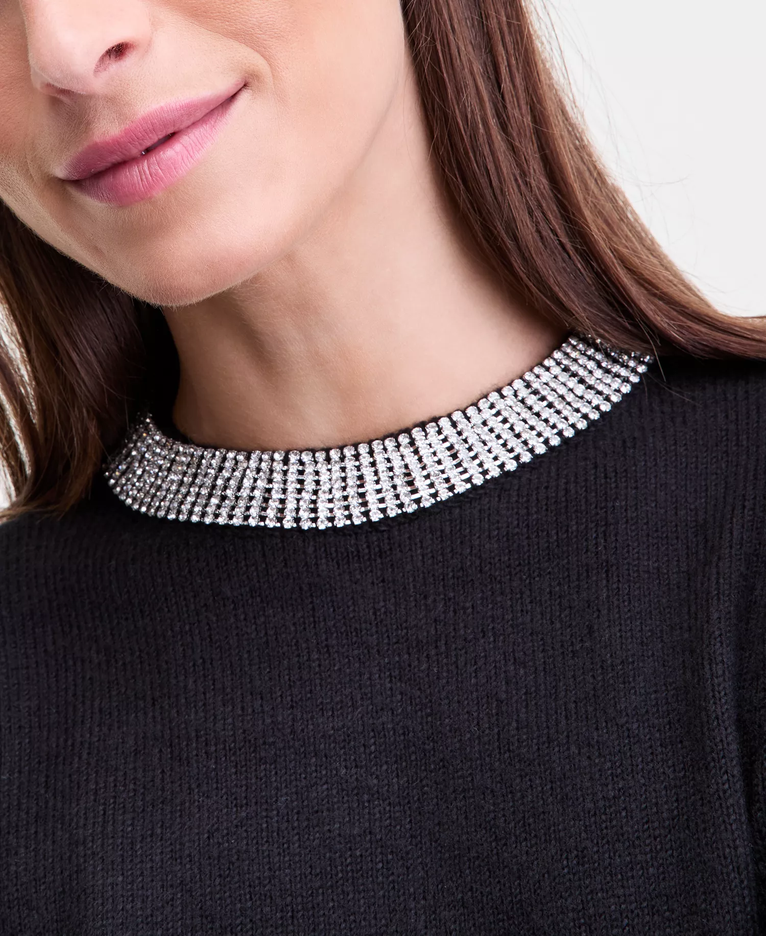 Women's Rhinestone Collar Sweater, Macy's Exclusive - Deep Black - L