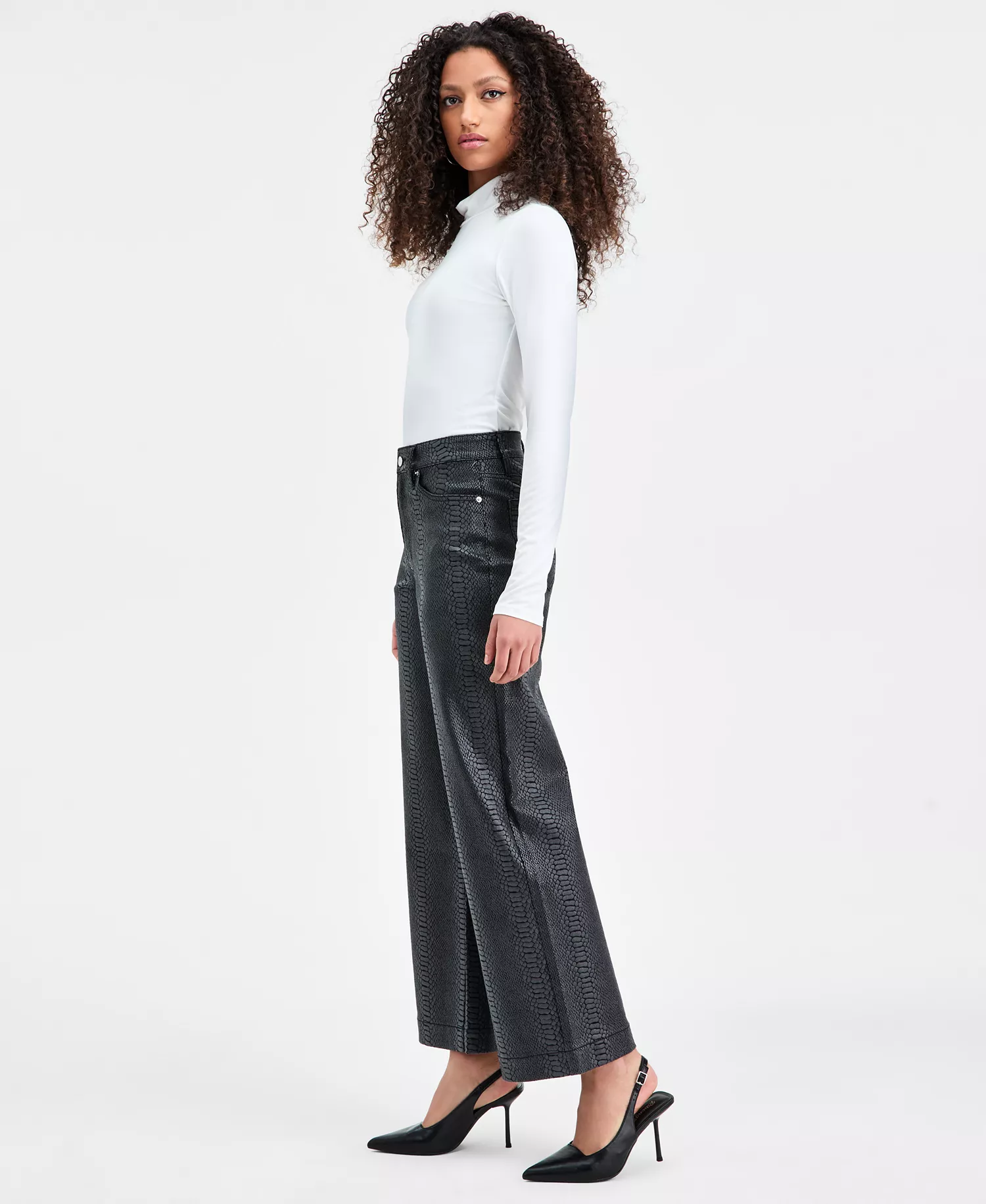 Women's Snakeskin-Print High Rise Wide Leg Jeans, Macy's Exclusive - Black Snk - 0