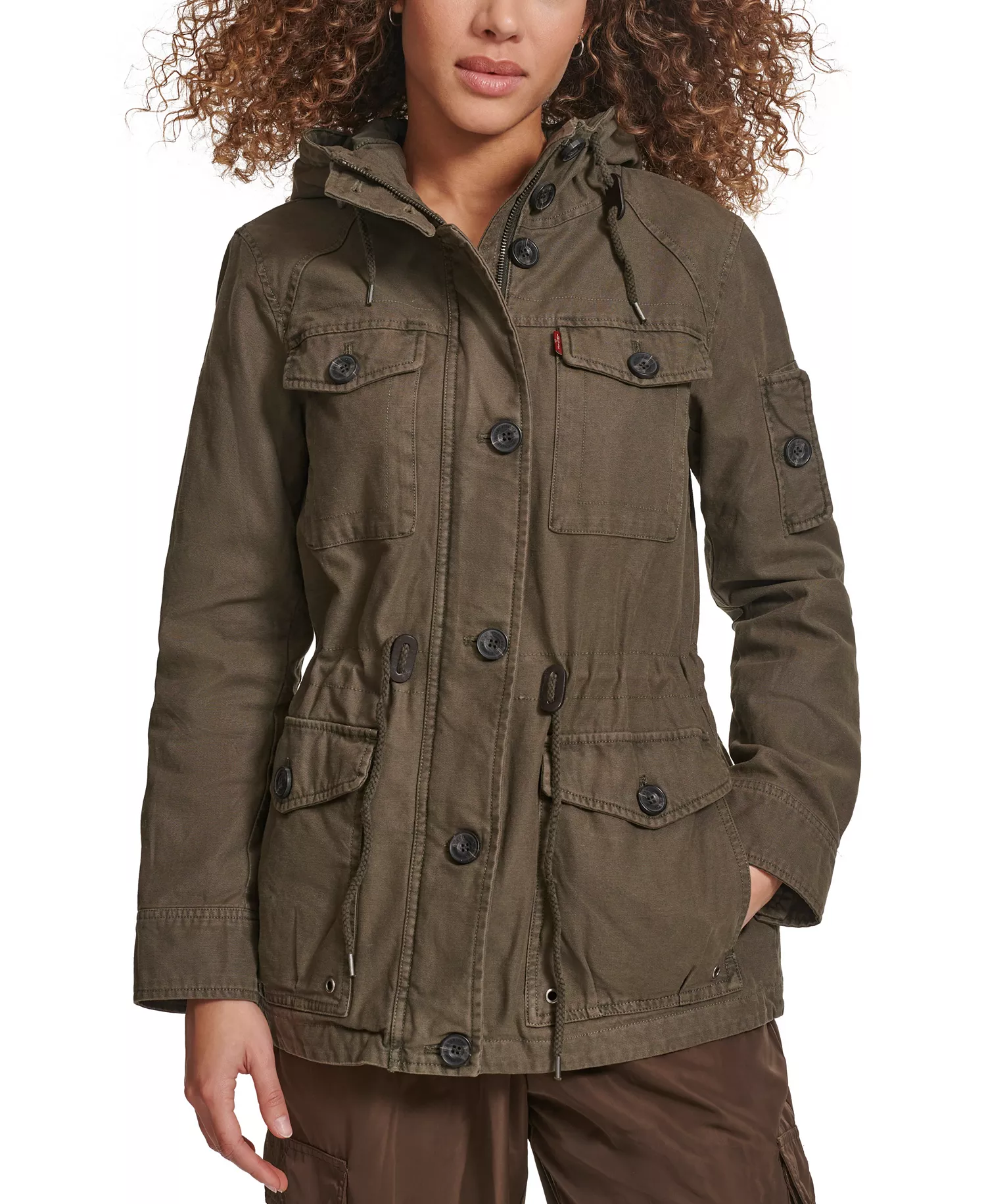 Women's Hooded Military Jacket - Army Green - L