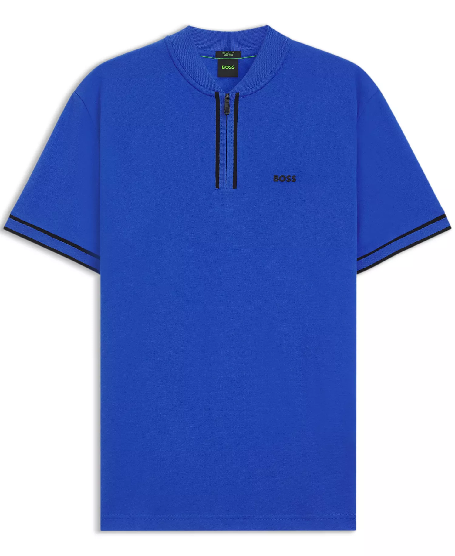 Men's Cotton-Pique Zip-Neck Polo - Blue - M