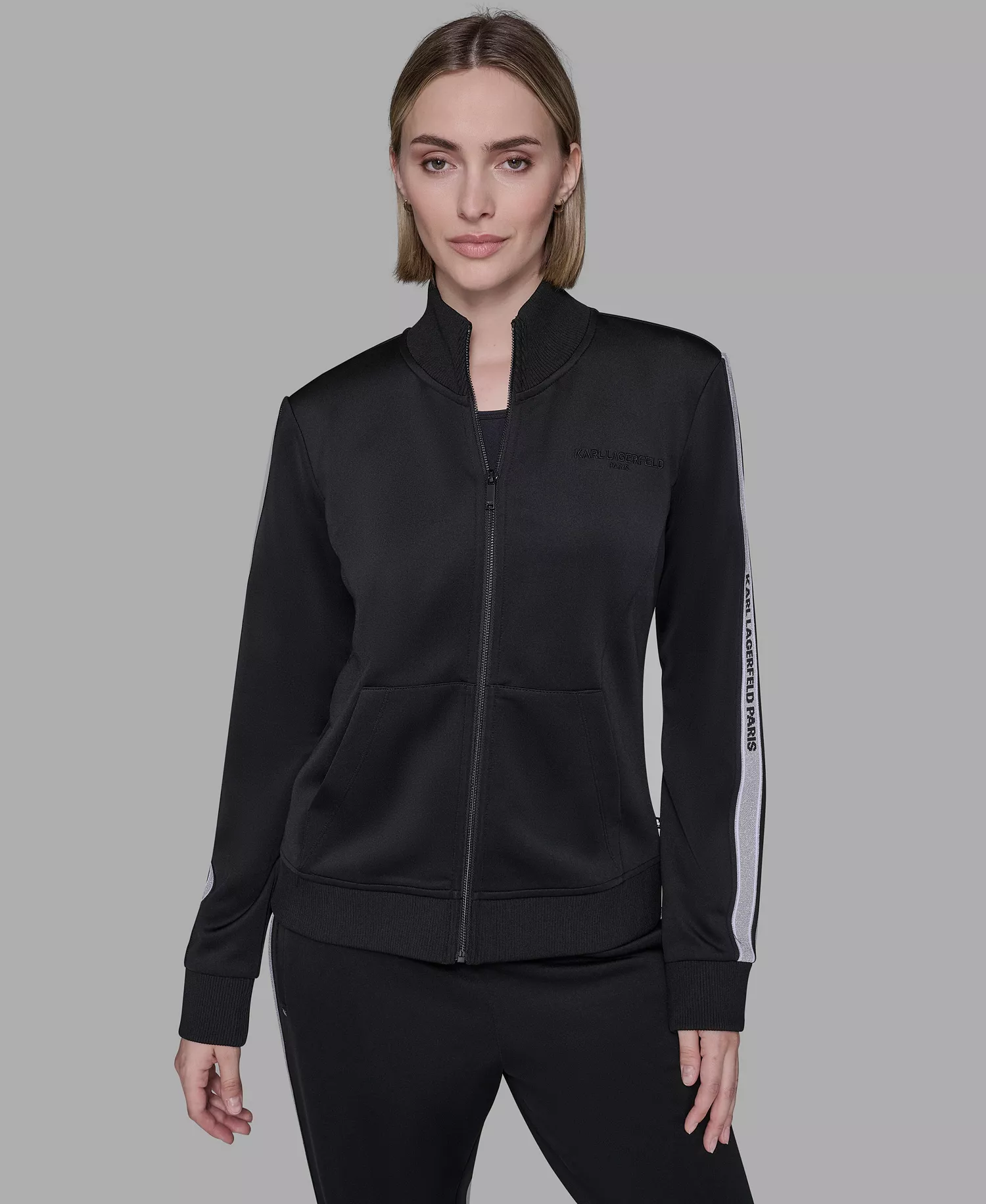 Women's Logo Tape Zip Up Jacket - Black - L