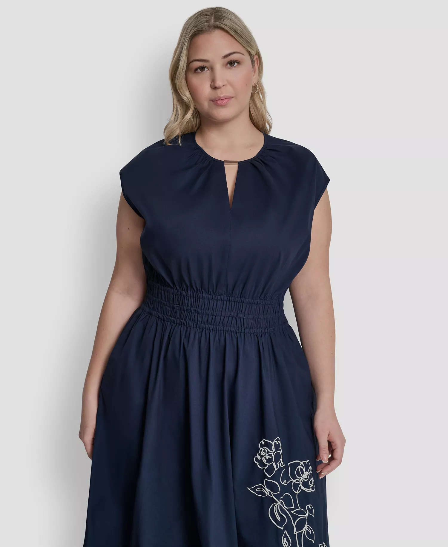 Plus Size Jewel Neck Midi Dress - Indigo - 14W