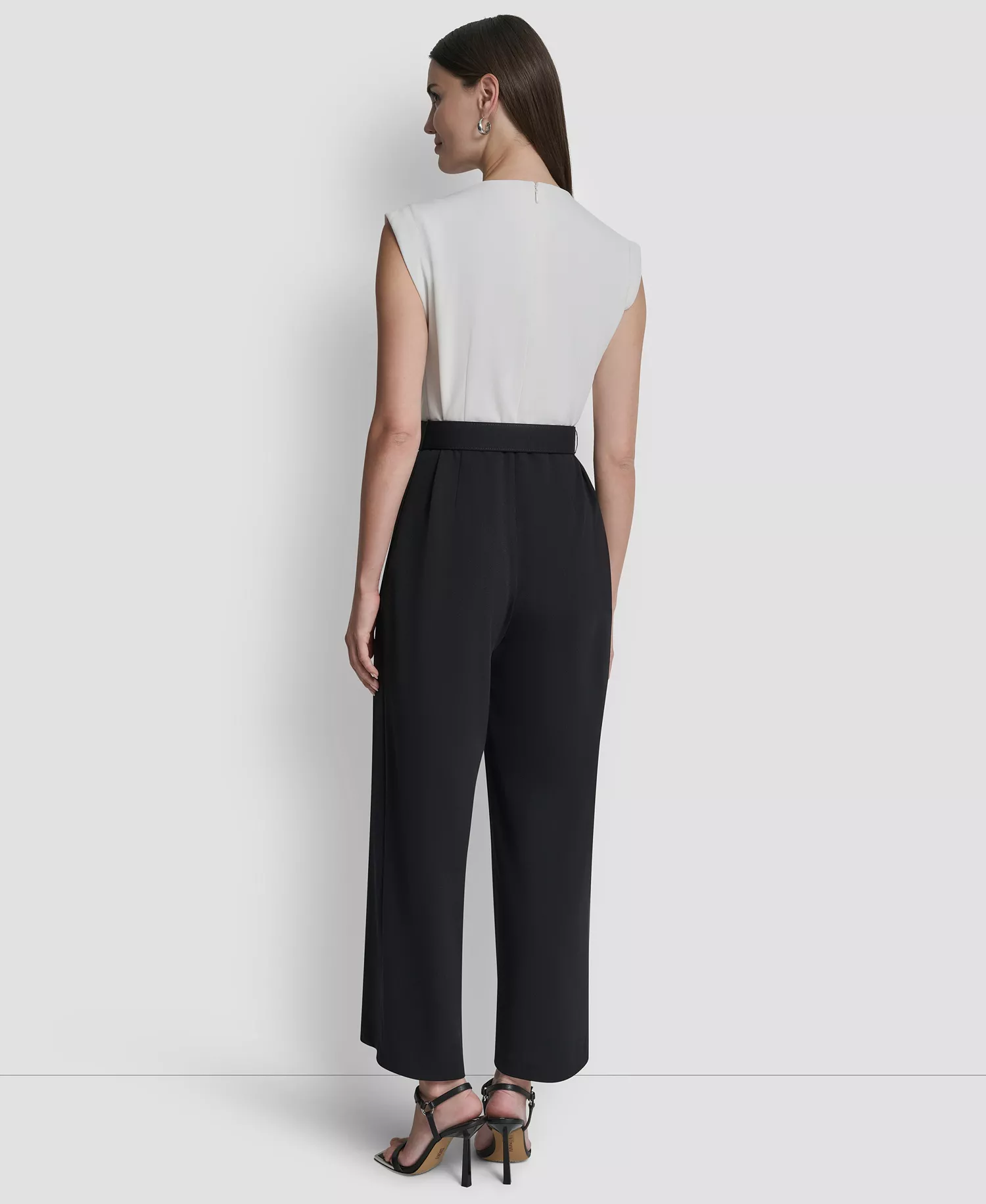 Women's Surplice Neck Straight Ankle Jumpsuit - Ivory/Black - 10