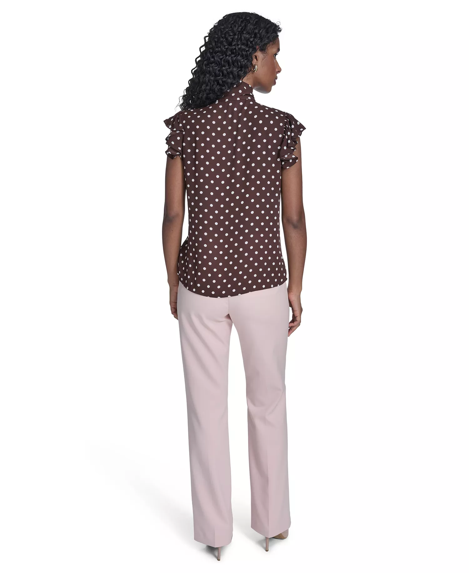 Women's Dot Tie Neck Top - Chicory/ Ivory - L