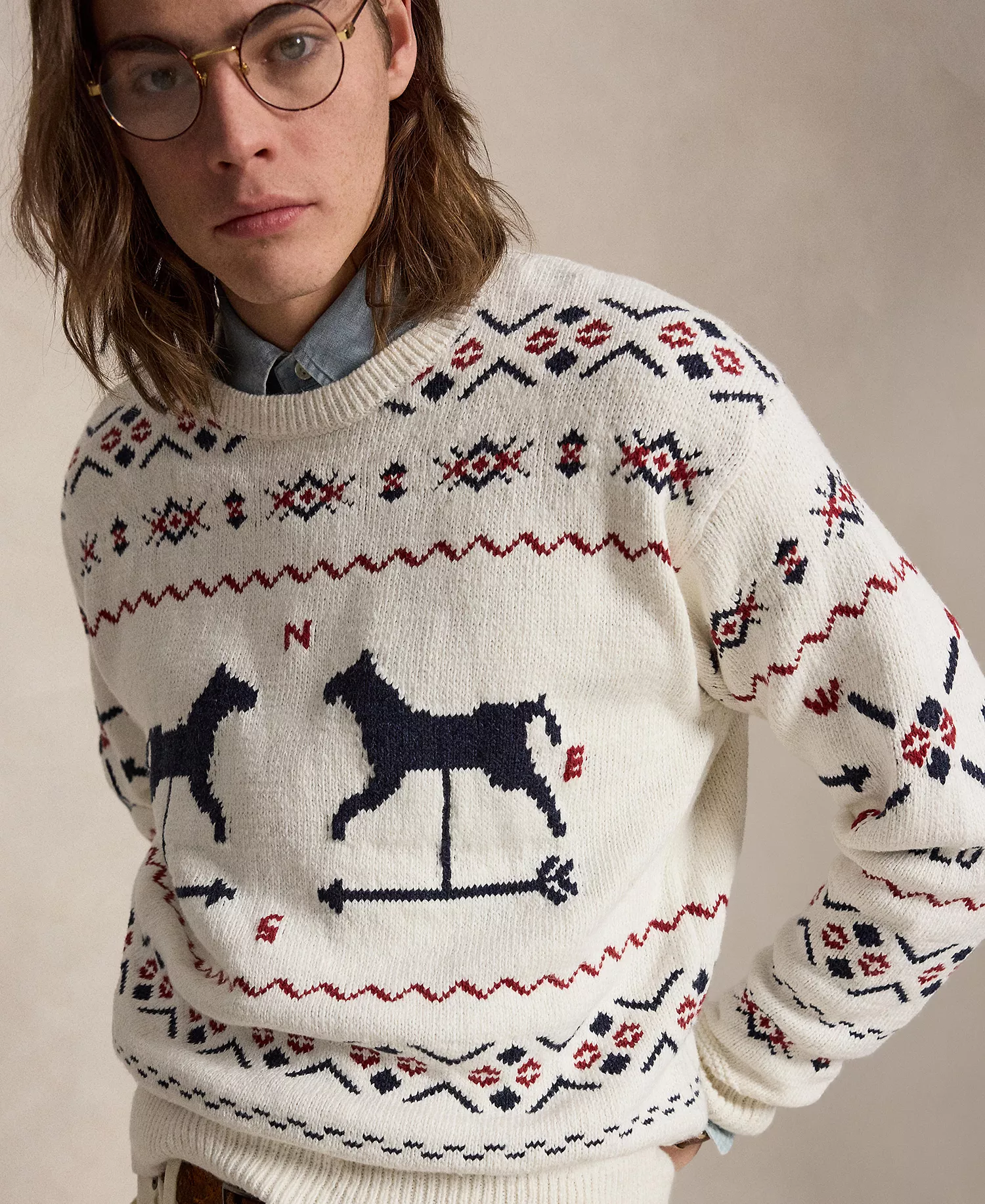 Men's Weathervane Crewneck Sweater - Cream Combo - 2XL