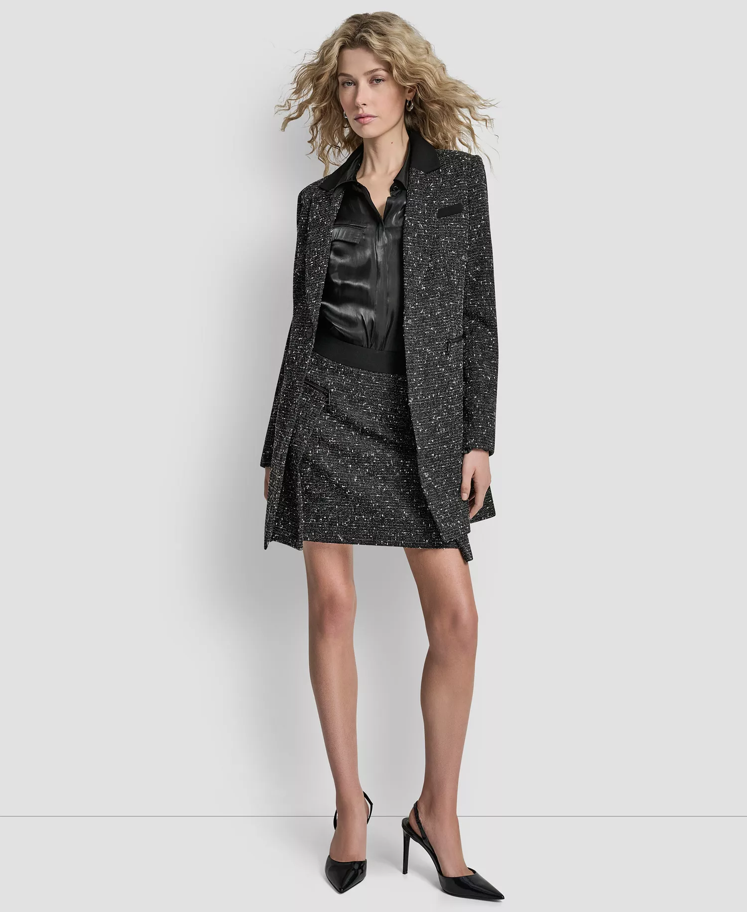 Women's Notch Collar Tweed Topper Jacket - Black/ivory - 14