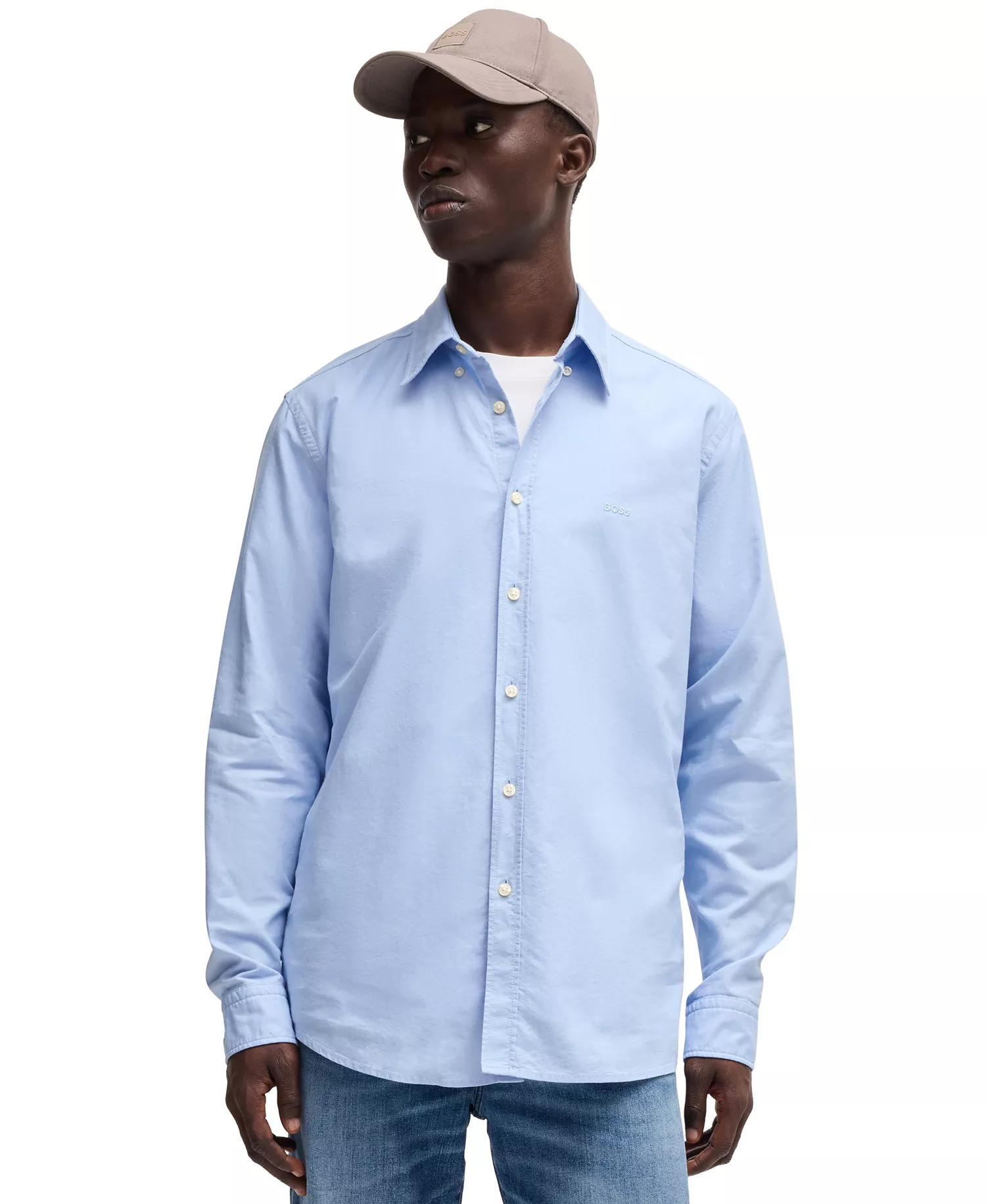 Men's Button-Down Regular-Fit Dress Shirt - Open Blue - L