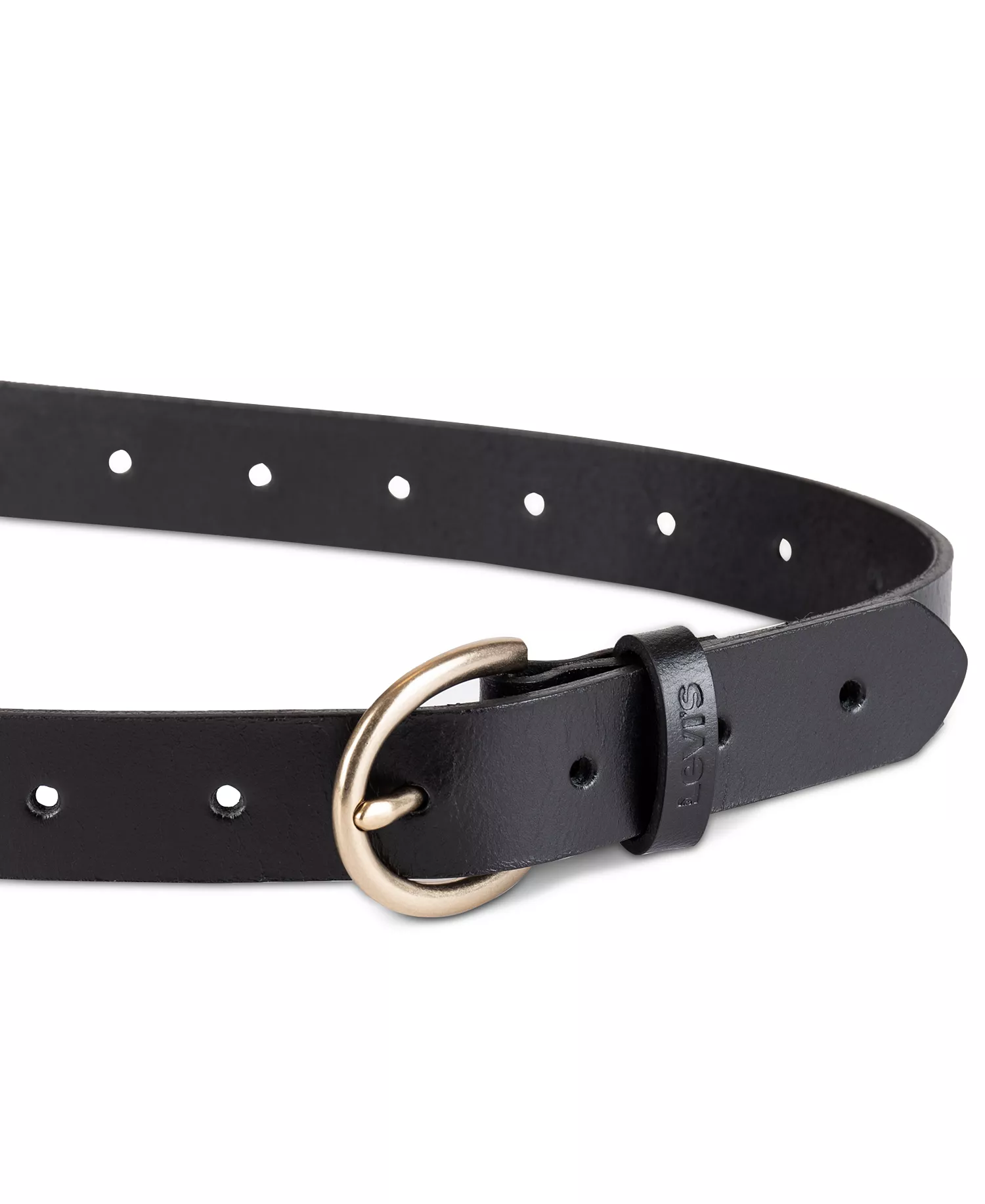 Women's Slim Adjustable Perforated Leather Belt - Black - L