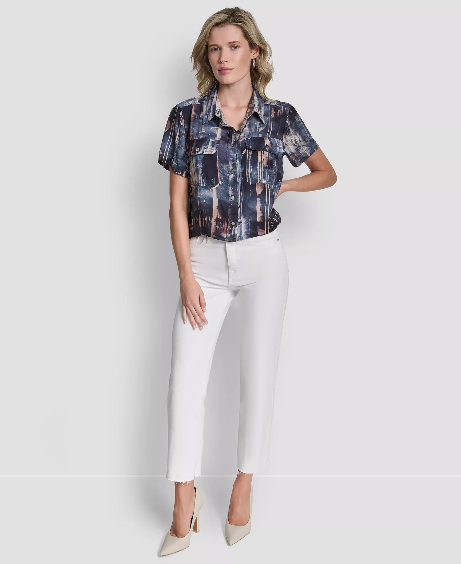 Women's Printed Camp Short Sleeve Shirt - Hudson Lights - L