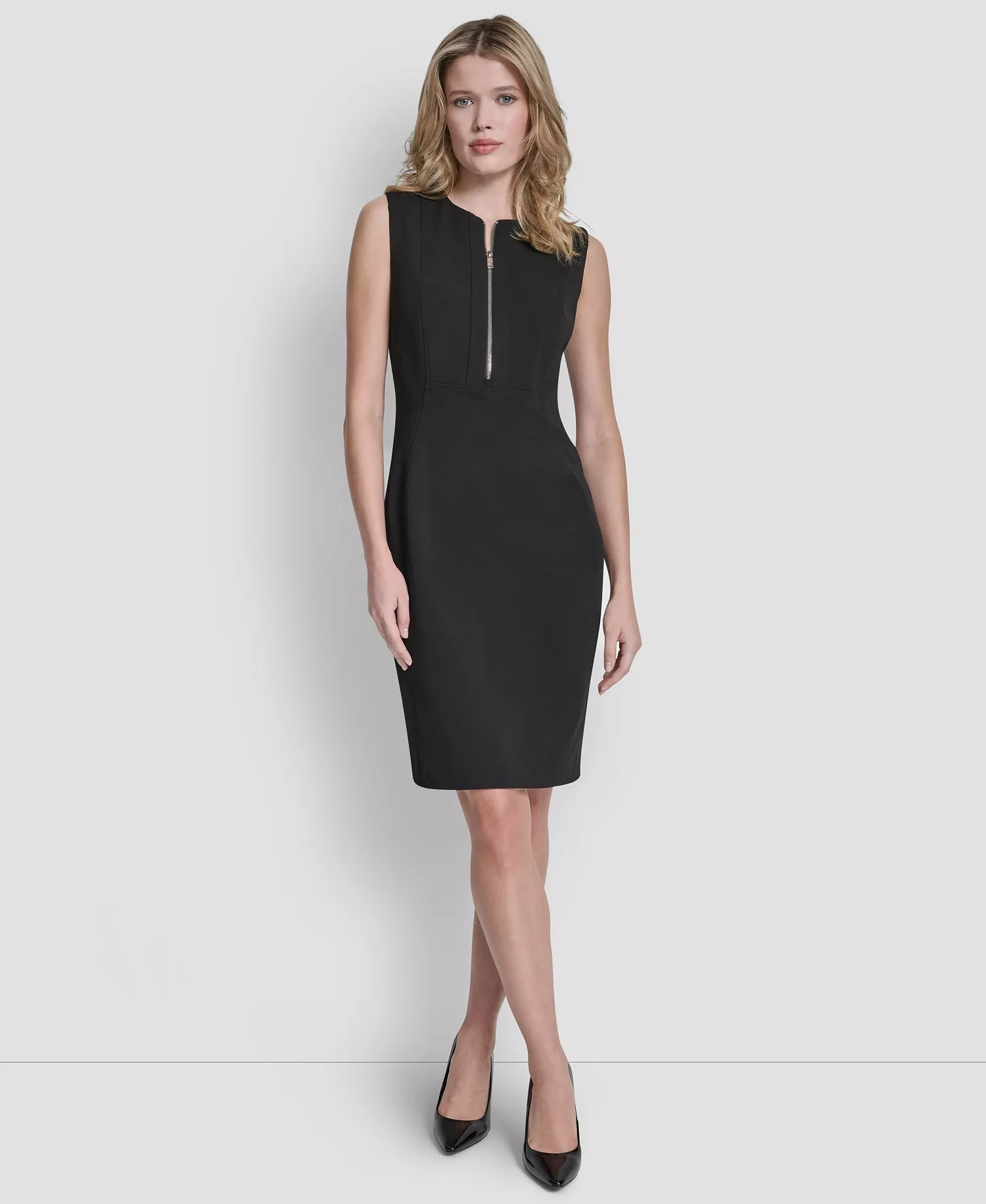 Women's Sleeveless Zipper Front Crewneck Sheath Dress - Ivory - 10