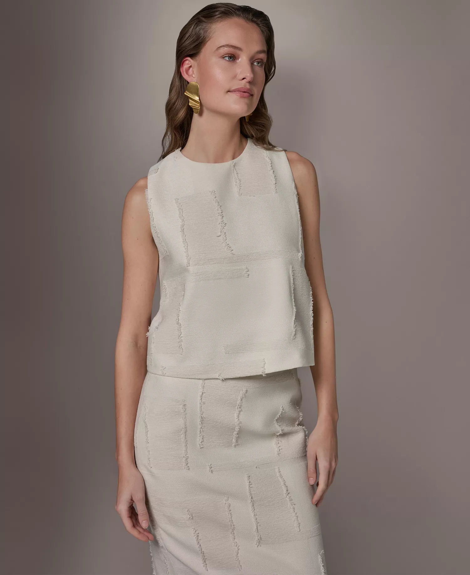 Petite Round Neck Crop Top - Natural - P/L