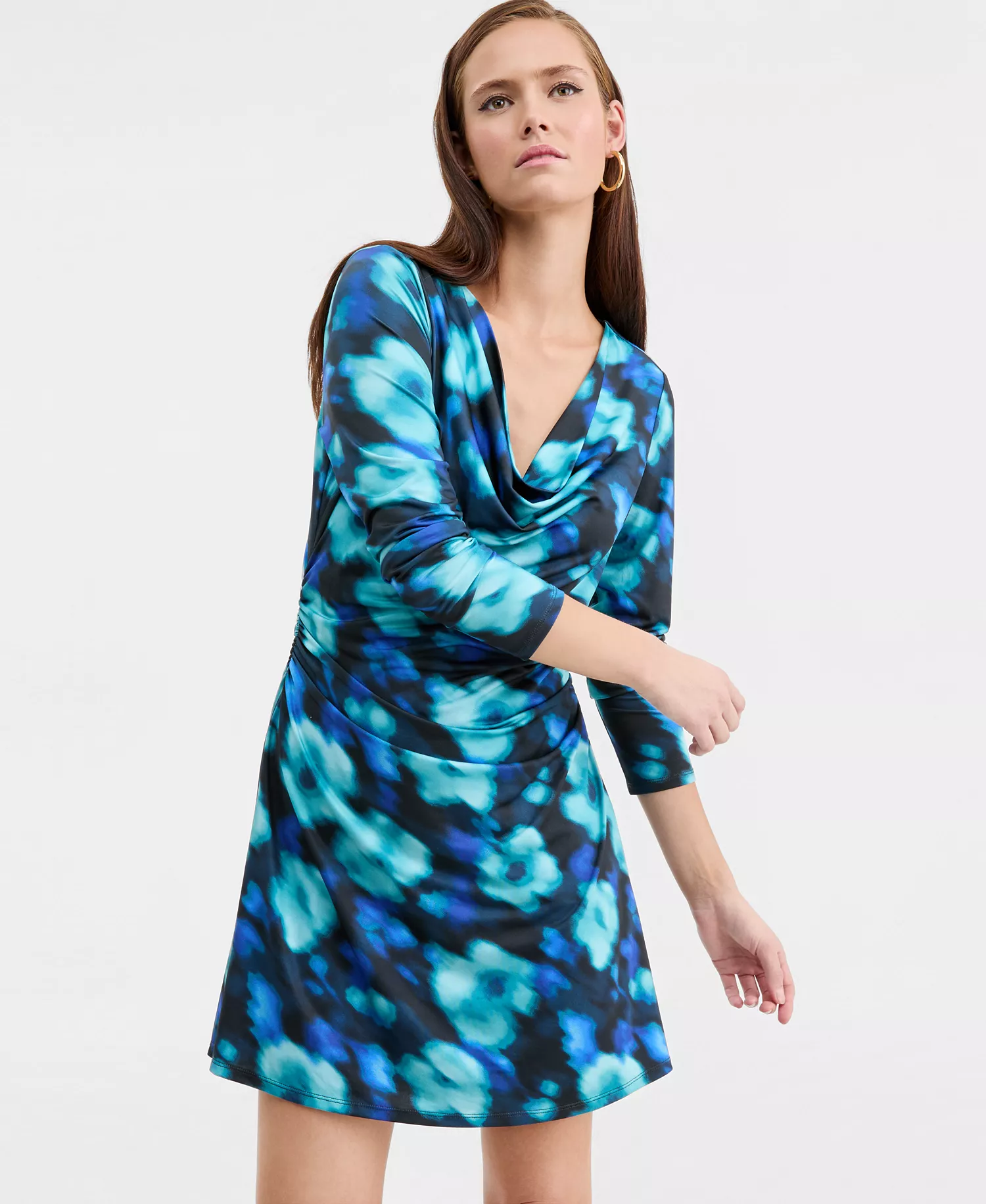 Women's Printed Cowlneck Minidress, Macy's Exclusive - Electric Floral - L