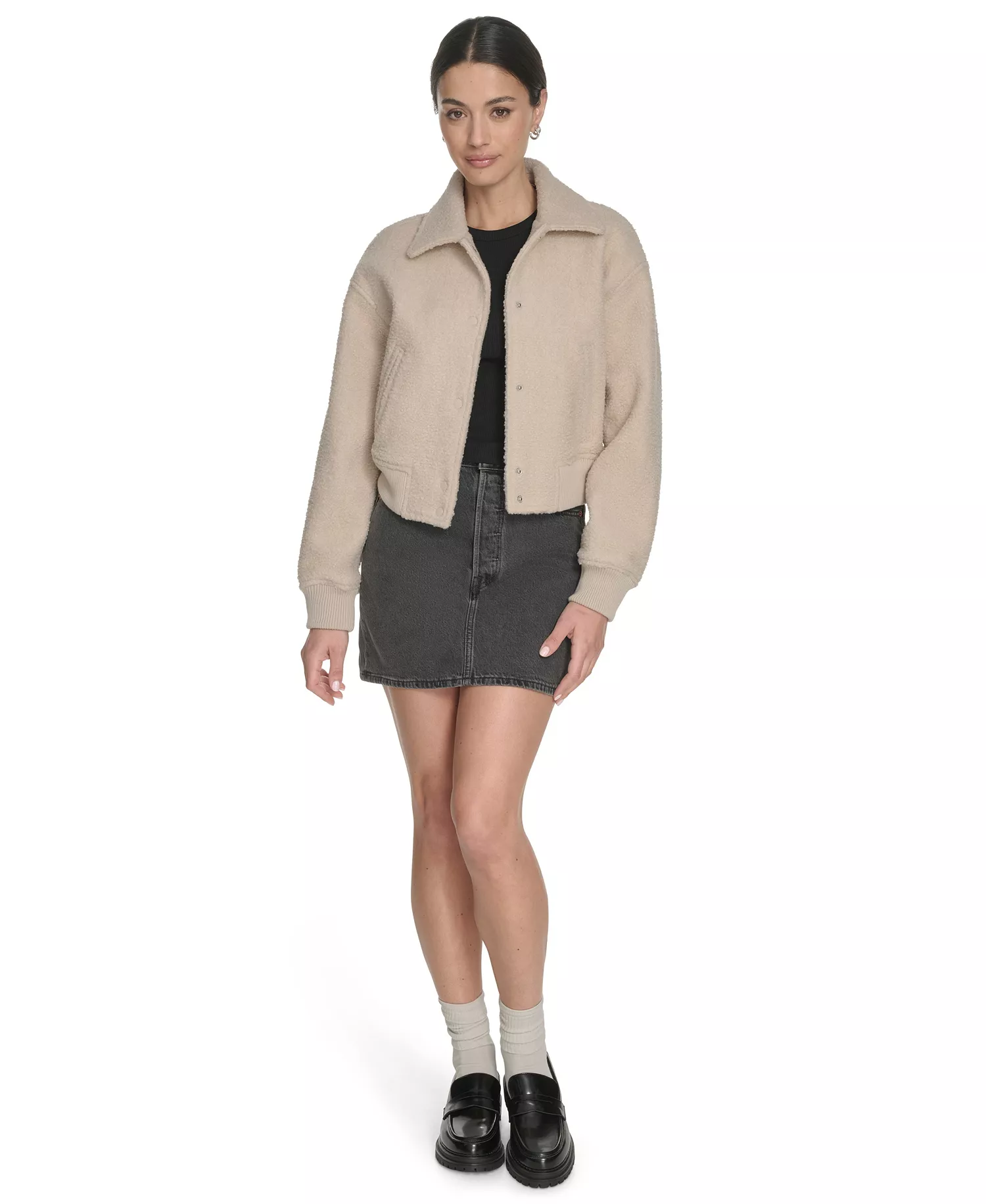 Women's Laydown Collar Bomber Jacket - Cream - L