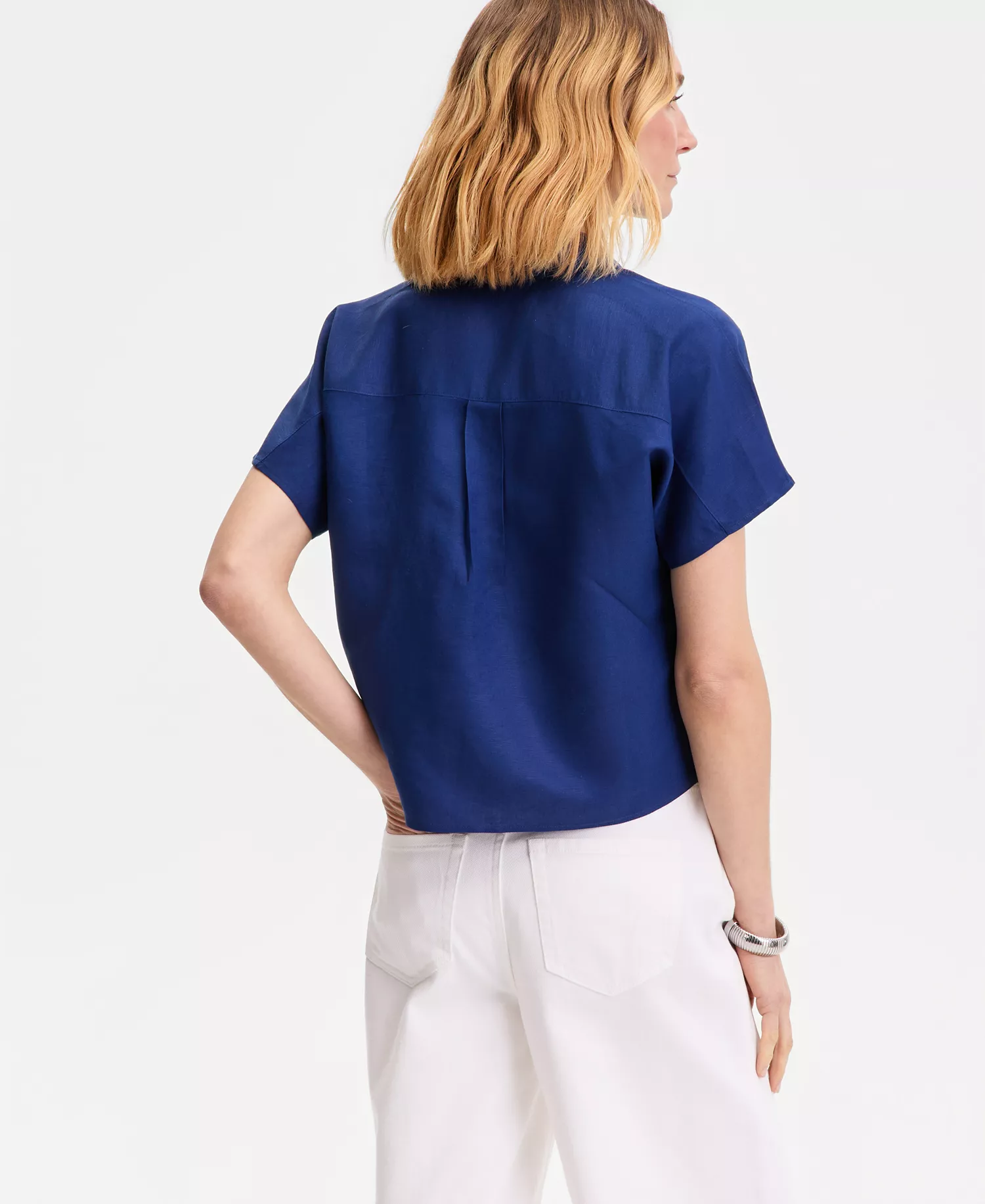 Women's Linen-Blend Tie-Front Blouse, Exclusively at Macy's - Blazing Navy - L
