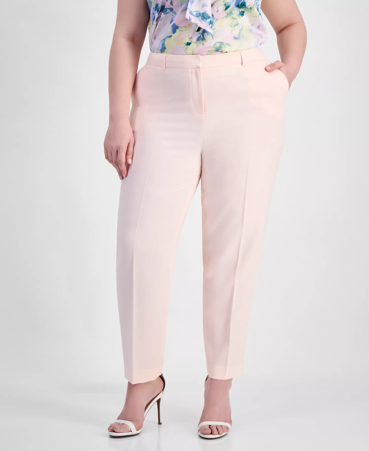 Plus Size Classic Press-Pleat Straight-Leg Pants  - Tea Rose - 14W