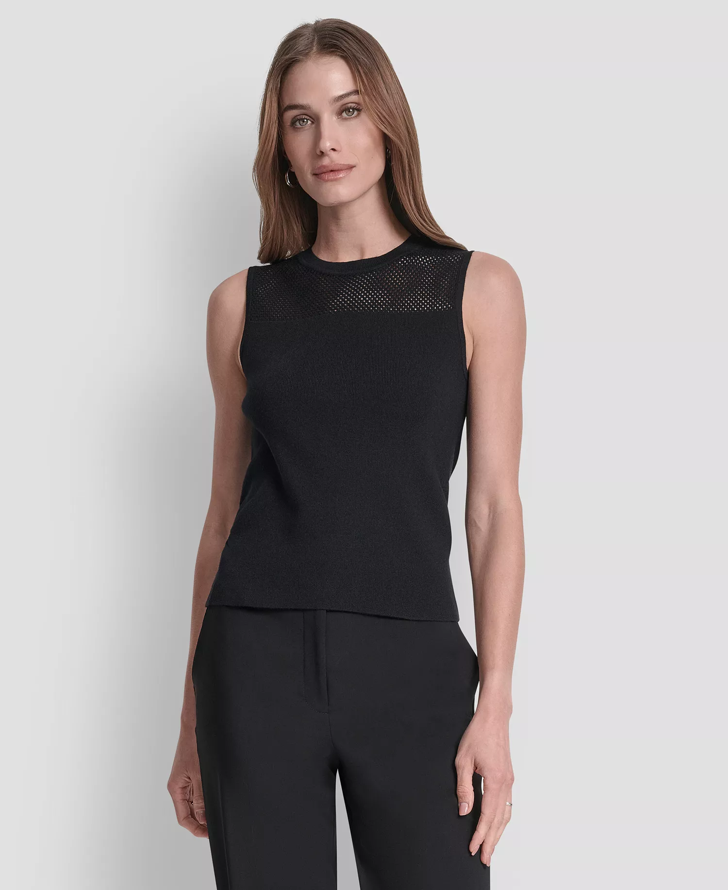 Women's Sleeveless Mesh Yoke Sweater - Black - M