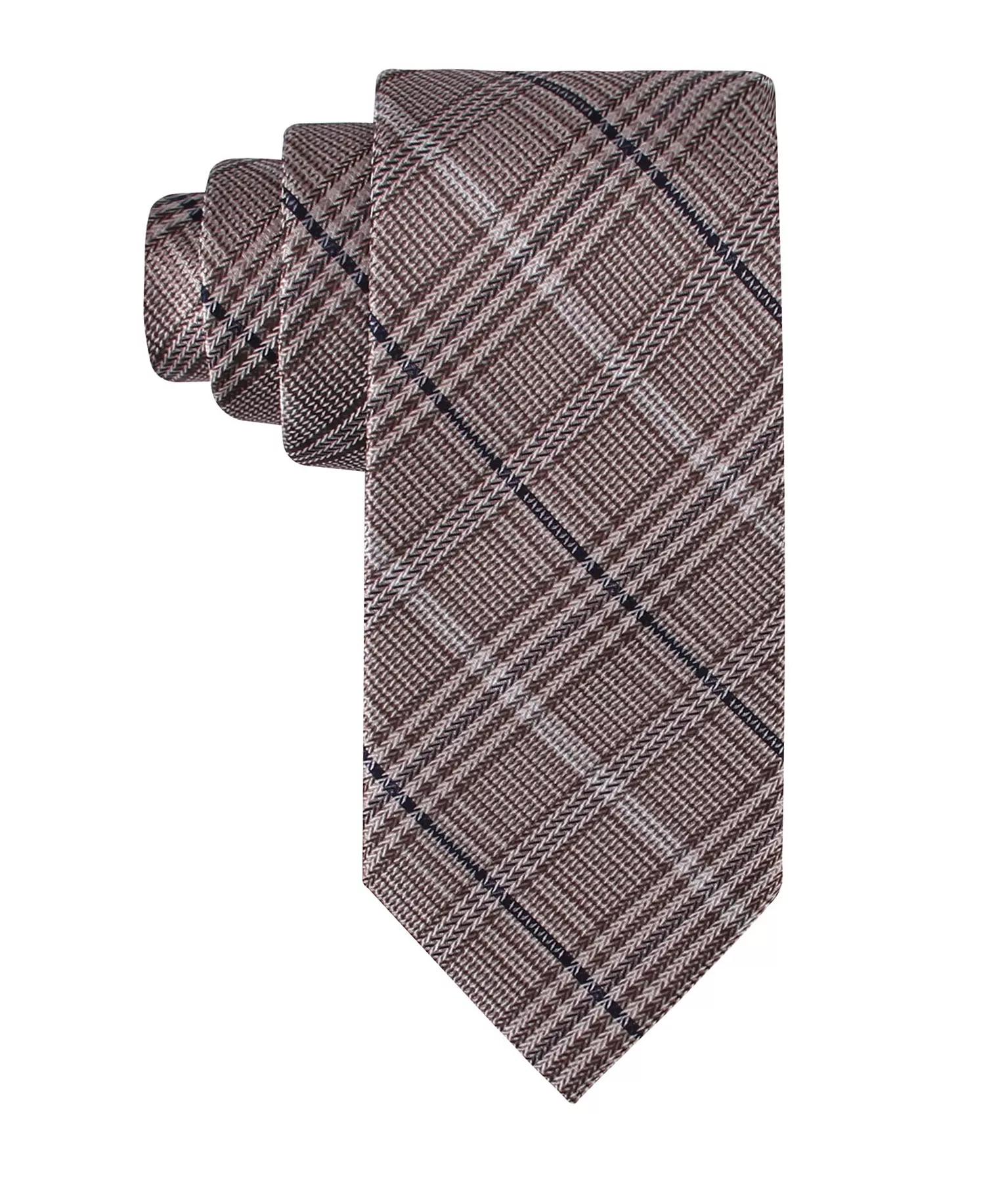 Men's Jeffrey Plaid Tie - Brown - ONE SIZE