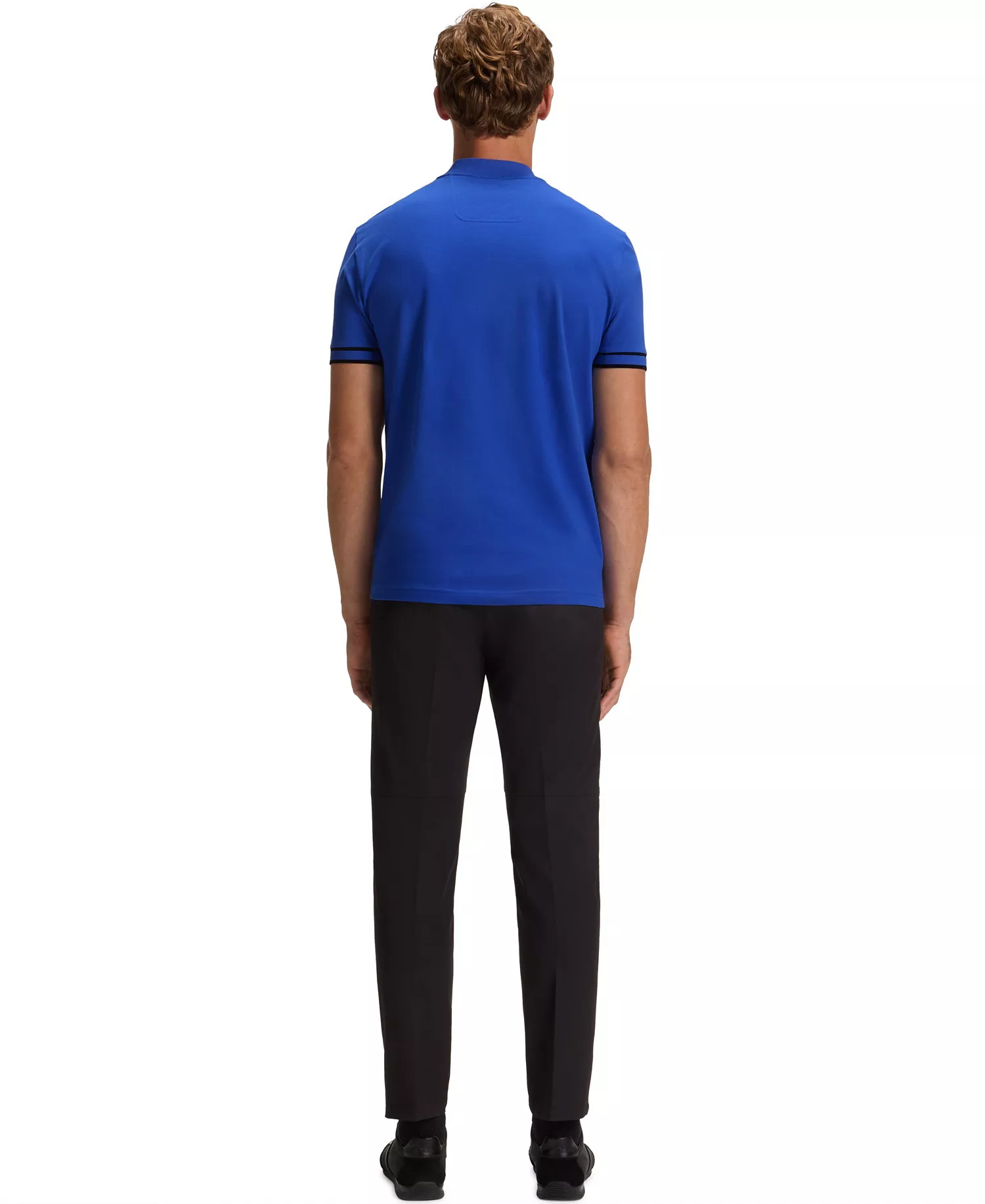 Men's Cotton-Pique Zip-Neck Polo - Blue - M