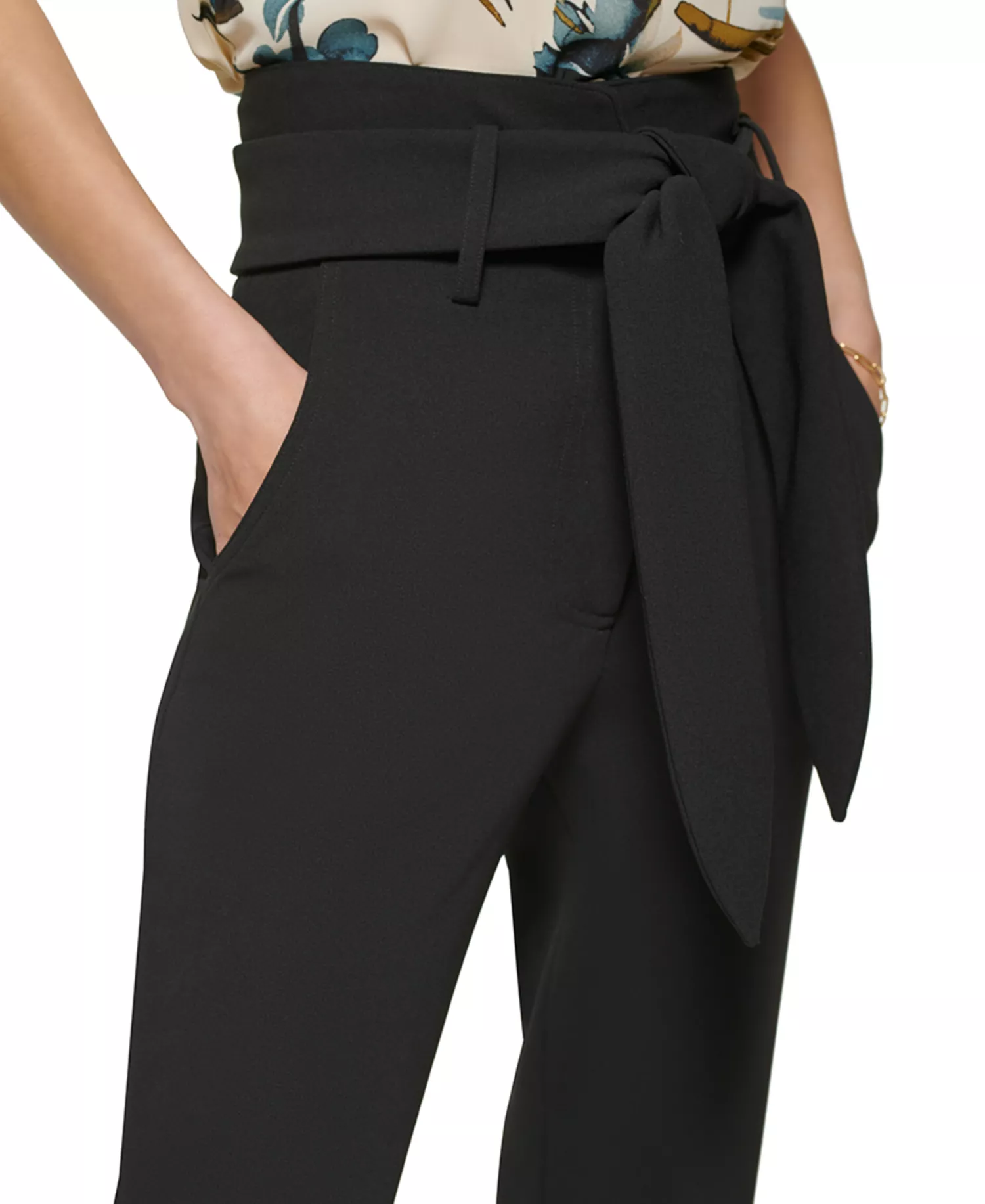 Women's Tie-Waist High-Rise Straight-Fit Pants  - Black - 0