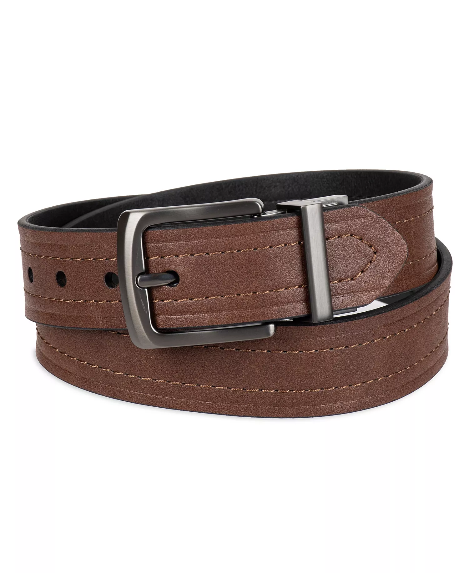 Men's Reversible Casual Embossed Strap Belt - Brown/Black - L (38-40)