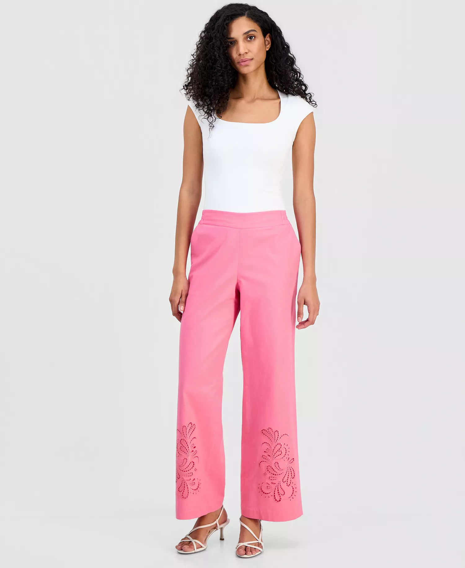 Women's Pull-On Embroidered Pants - Parisian Pink - L