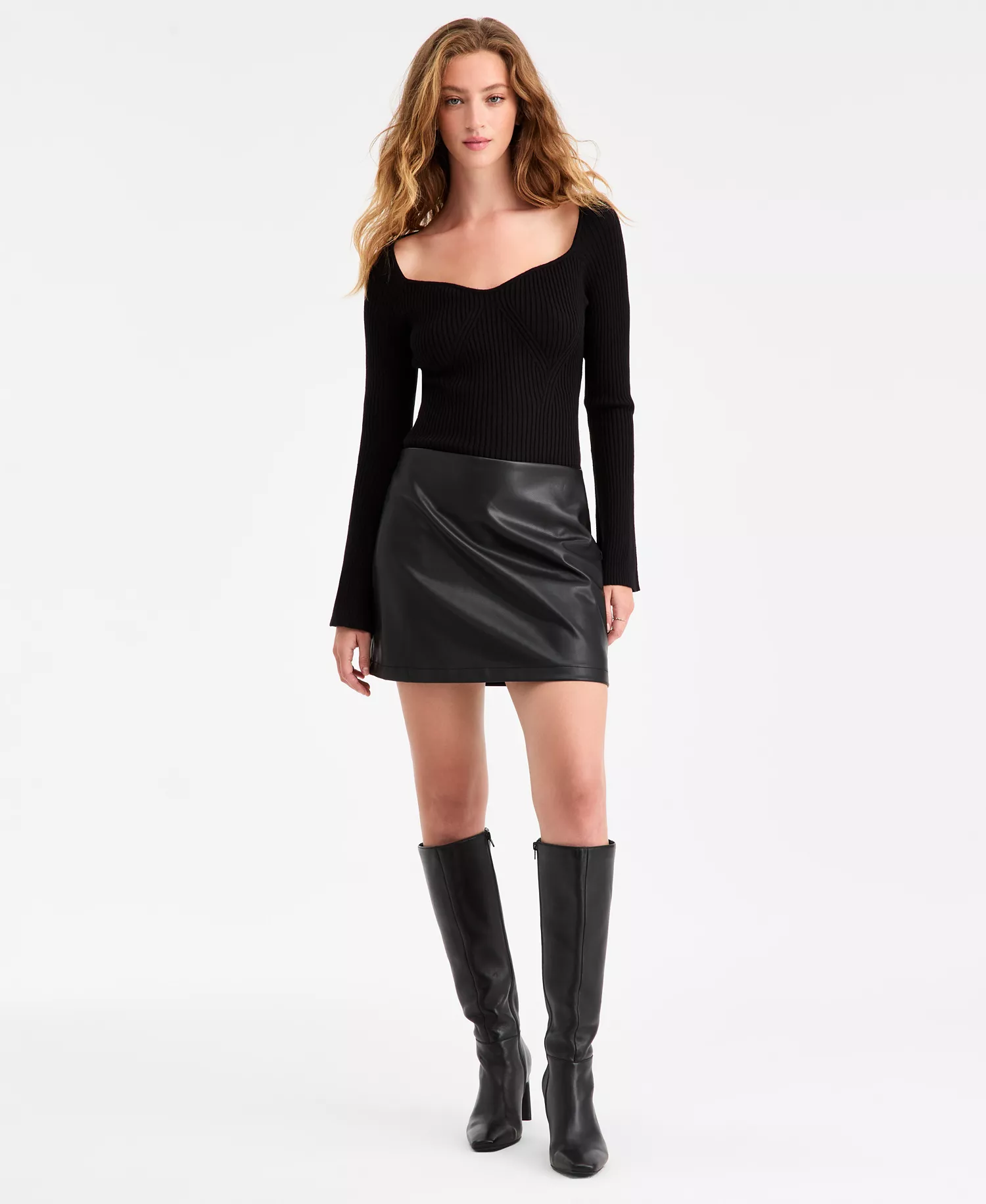 Women's Faux-Leather Fitted Mini Skirt, Macy's Exclusive - Deep Black - M