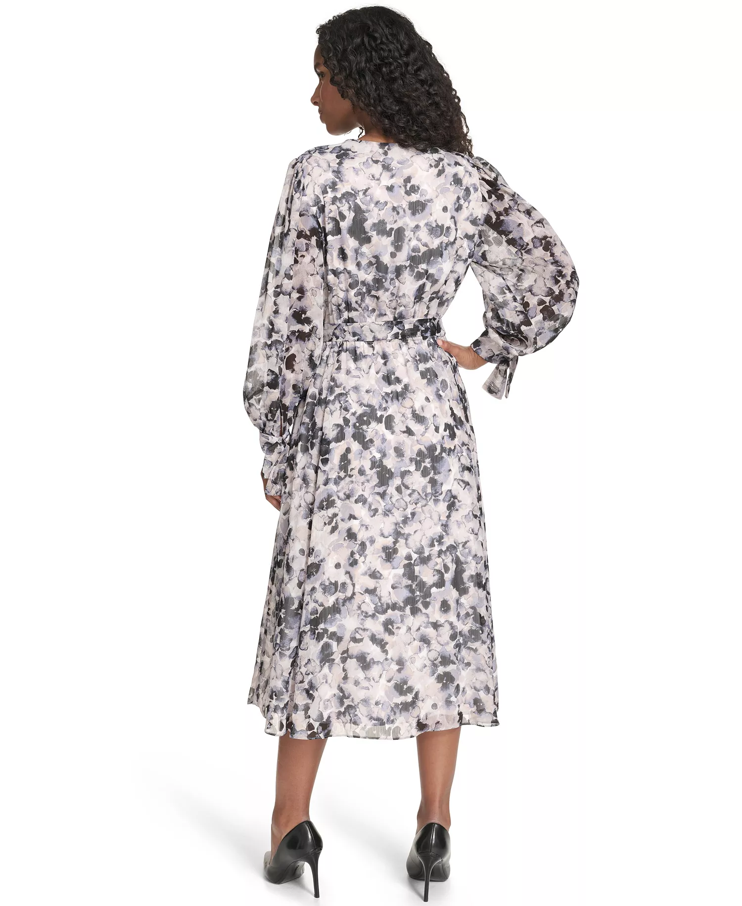 Petite Floral Long-Sleeve Midi Dress - Slate Multi - 0P