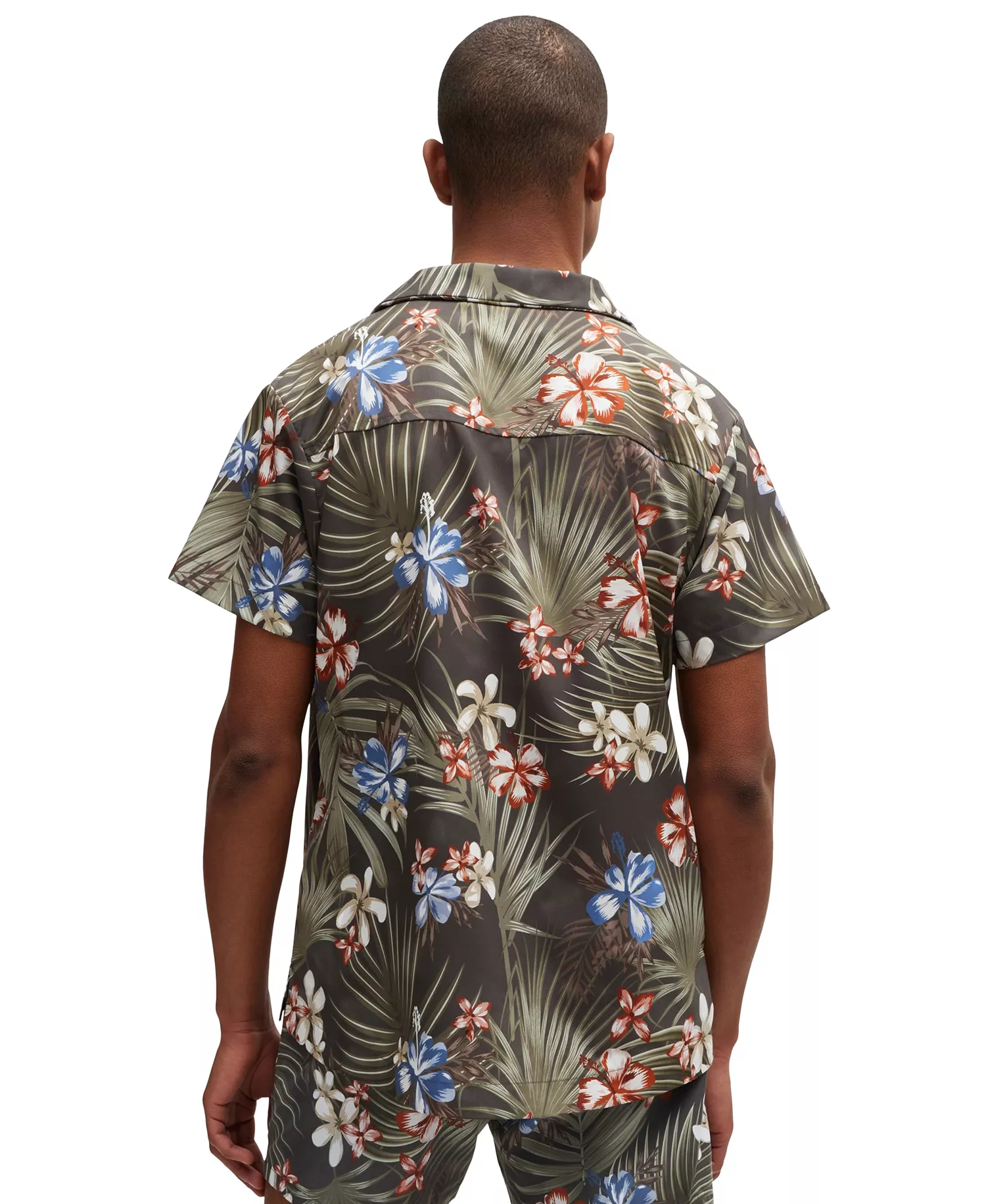 Men's Regular-Fit Printed Beach Shirt - Dark Beige - M