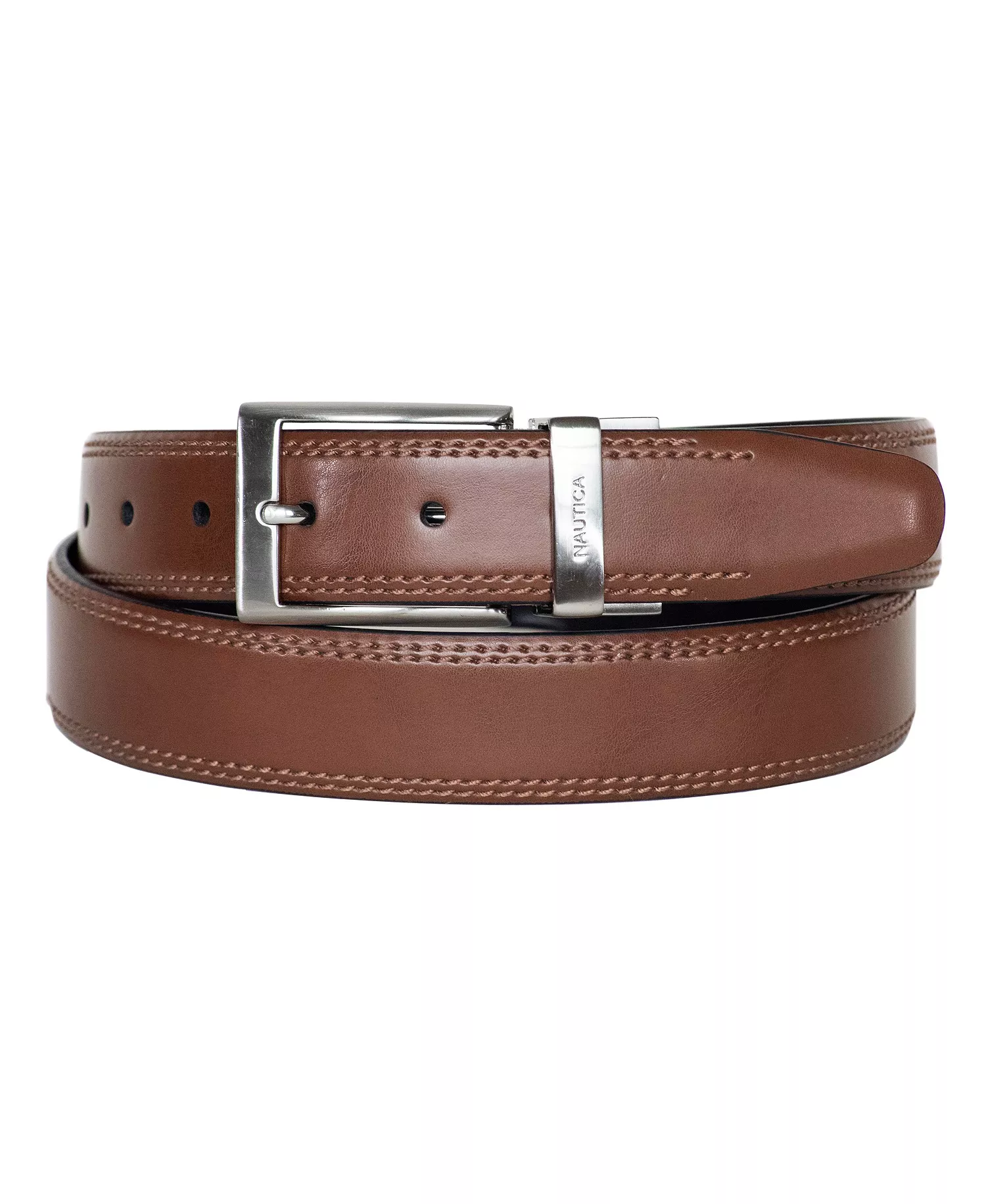 Men's Reversible Double Stitch Leather Belt - Black, Brown - 34