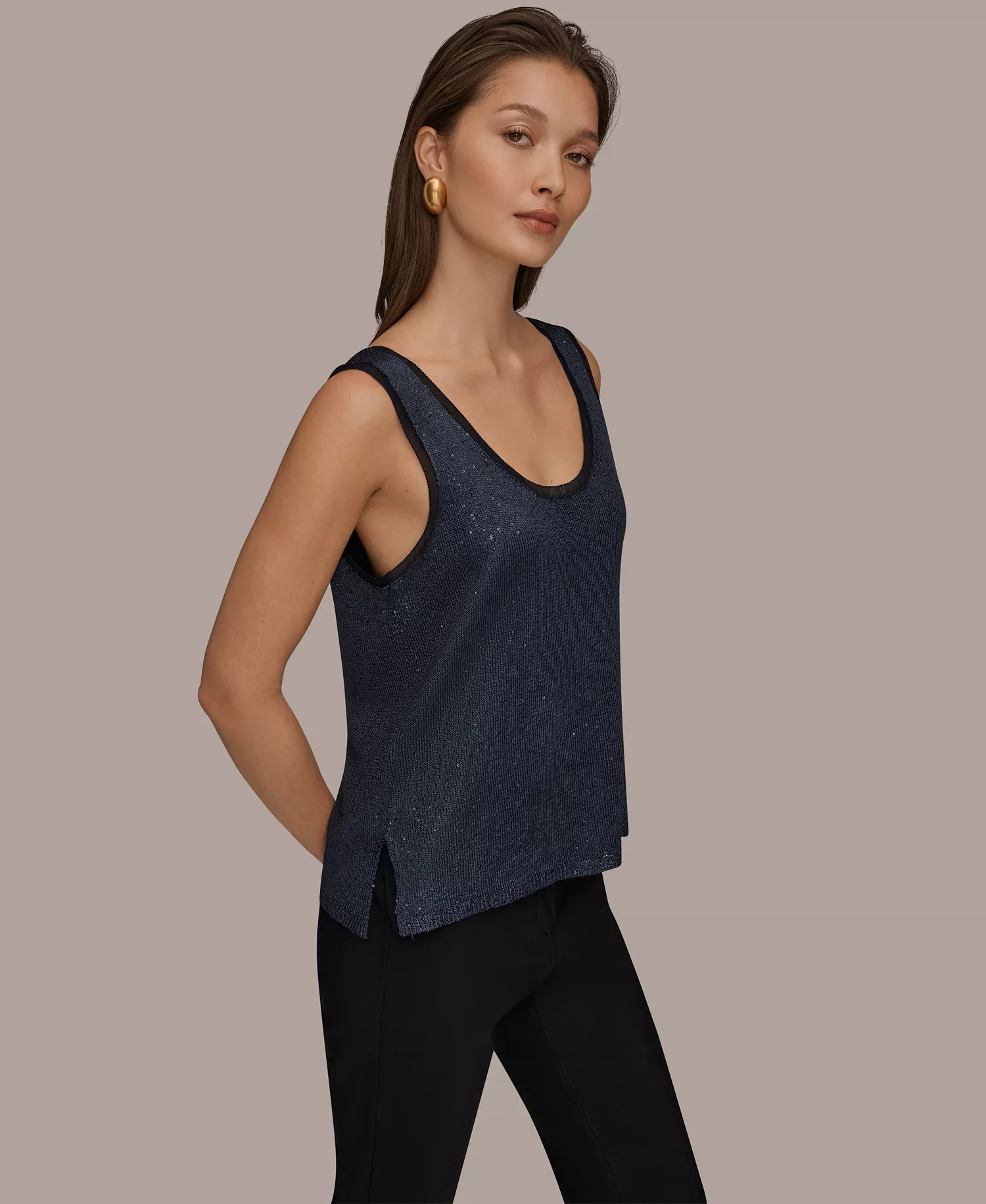 Women's Sequin Scoop Neck Sweater - Nightfall - L