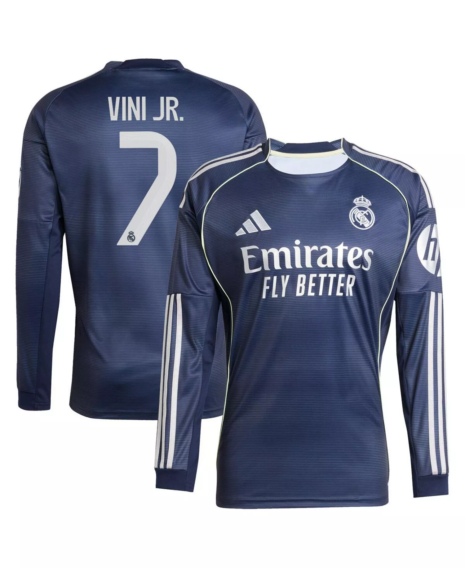 Men's Vini Jr. Blue Real Madrid 2025/26 Home Long Sleeve Replica Player Jersey - Blue - XL