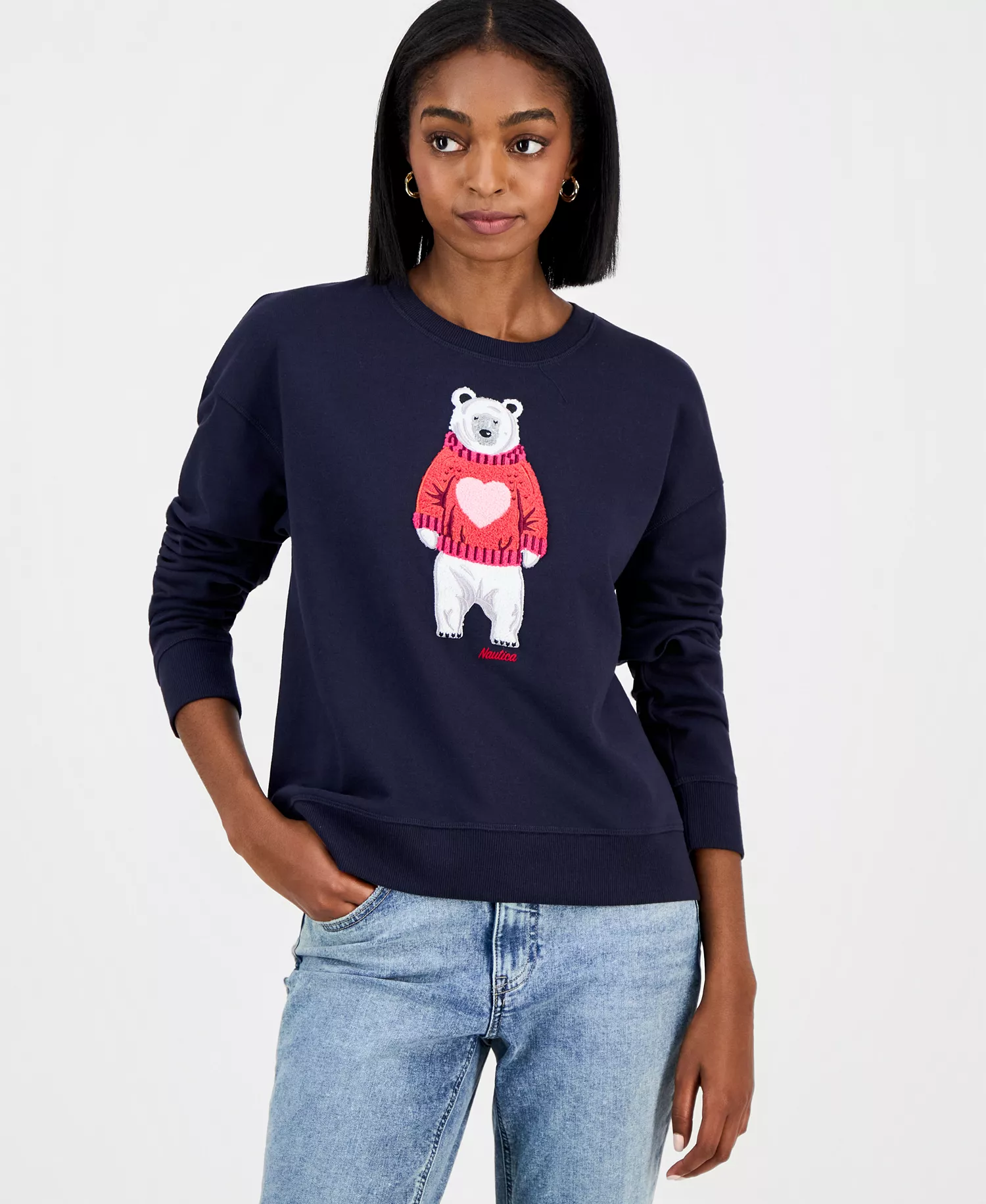 Nautica Women's Bear-Graphic Crewneck Sweatshirt - Night Sky - L