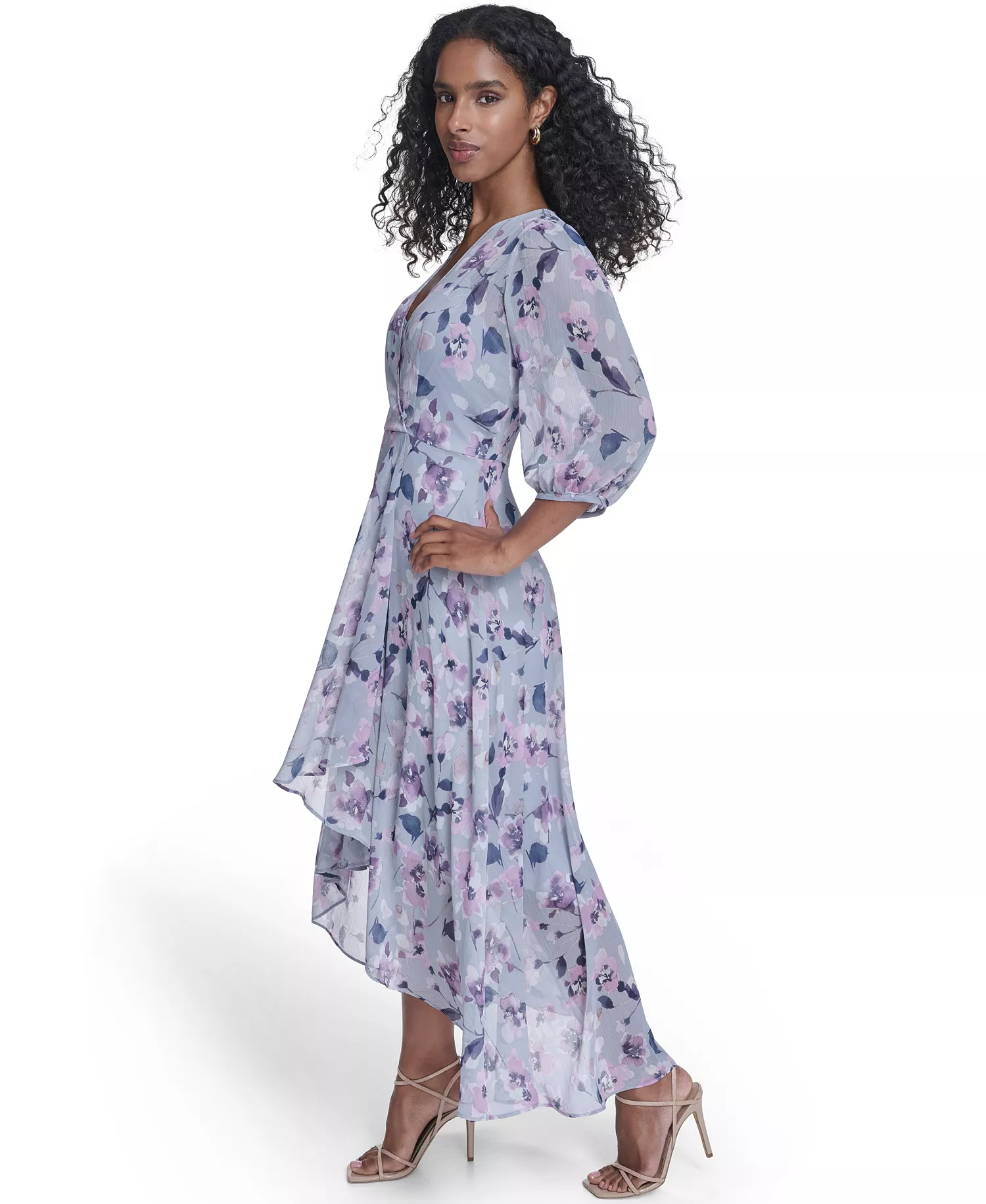 Women's Faux Wrap Balloon-Sleeve Dress - Slate Multi - 10