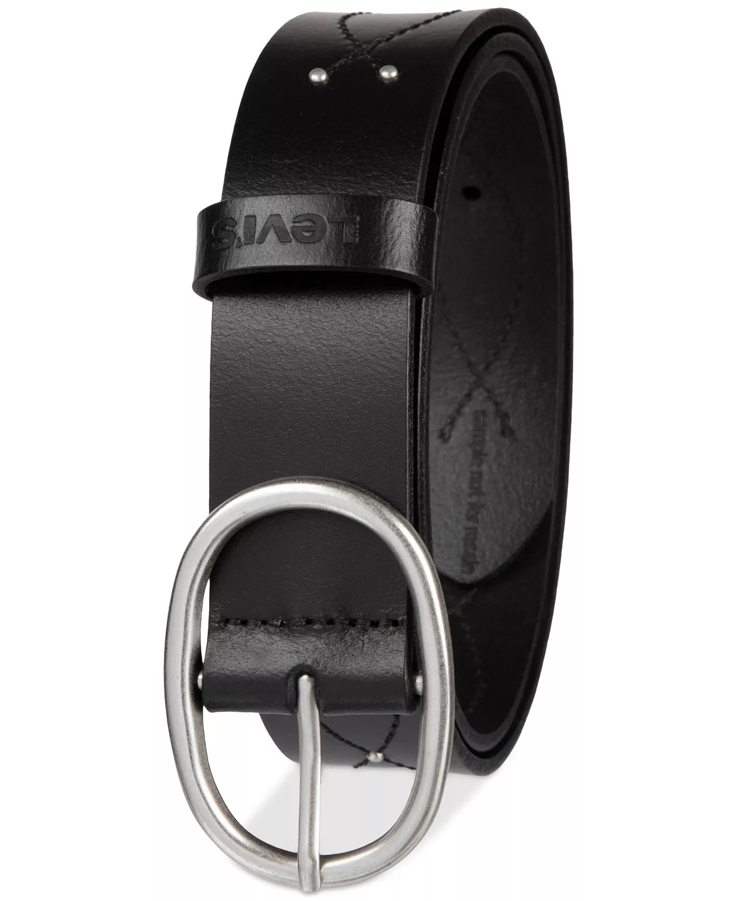 Western Stitched & Studded Leather Belt - Black - L