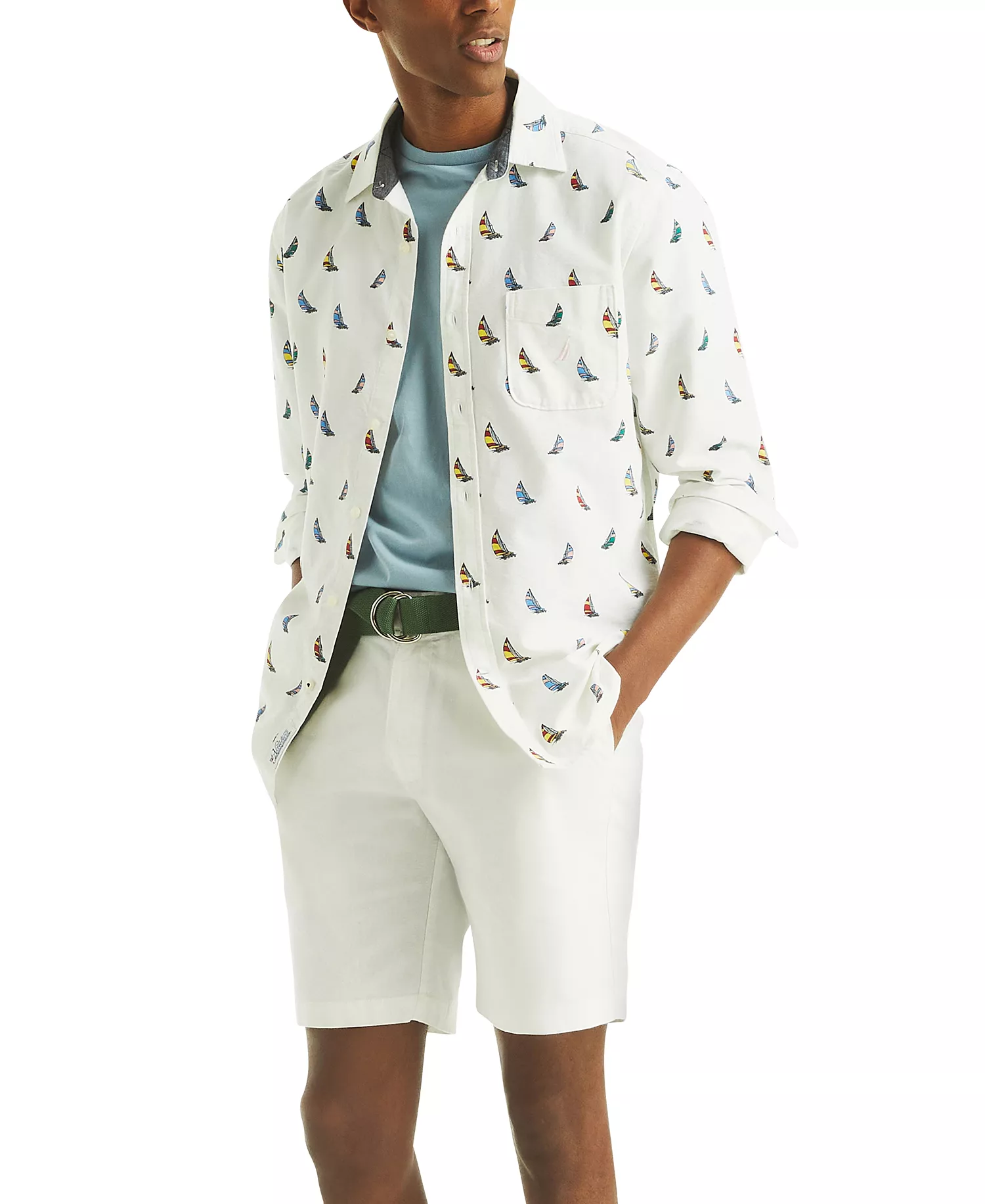 Men's Flat Front Linen-Blend 8.5" Deck Shorts - Bright White - 38