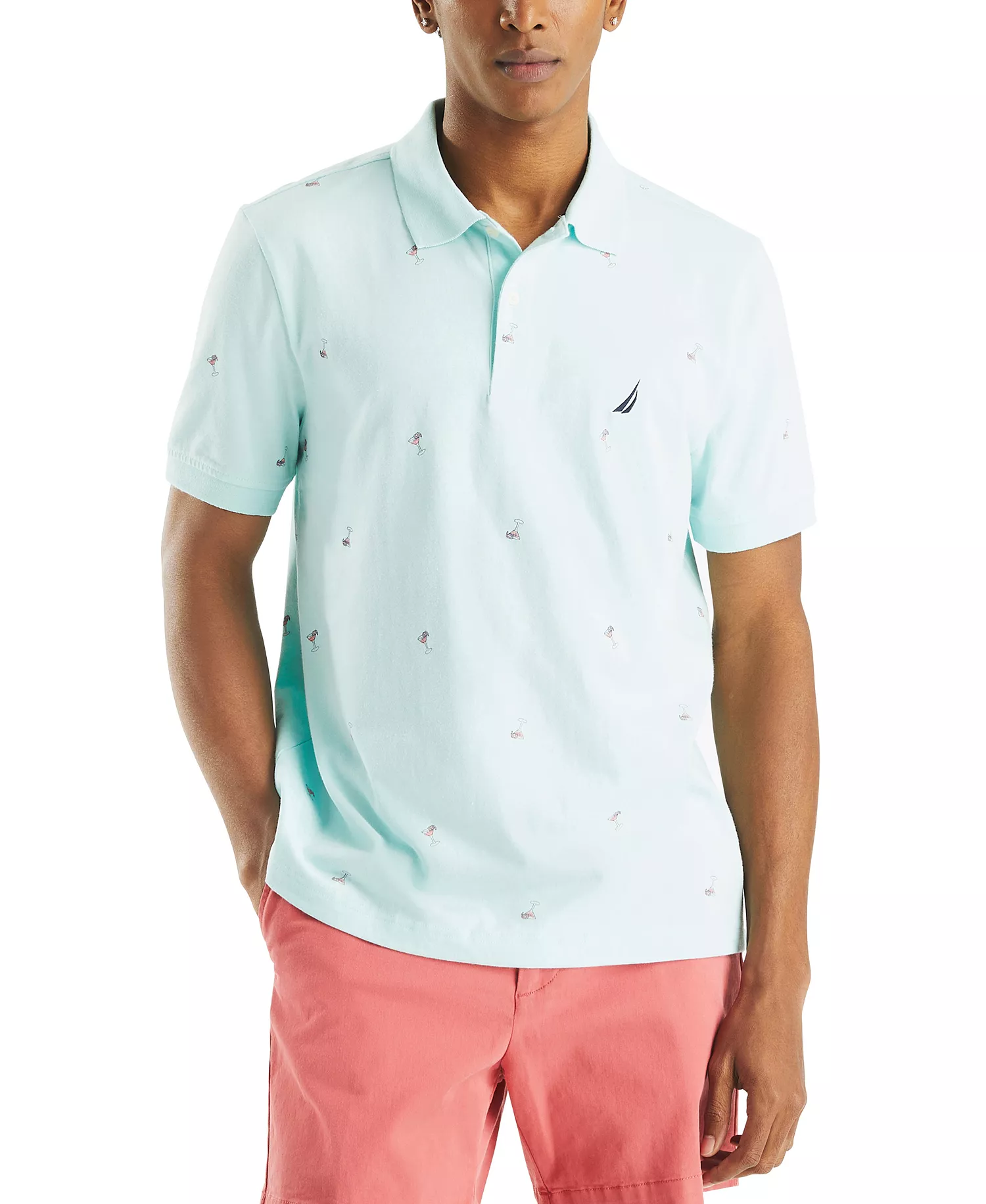 Men's Classic-Fit Novelty Cocktail Print Polo Shirt - Seawater Blue - 2XL