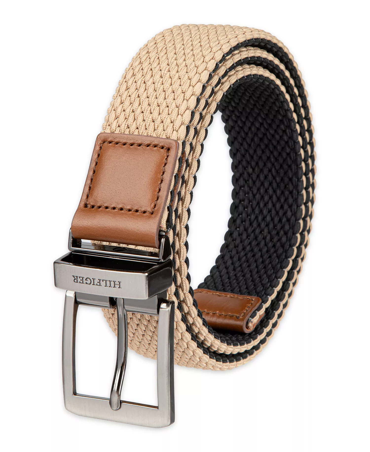Men's Two-in-One Reversible Fully Adjustable Stretch Casual Cord Belt - Tan/Black - S (30-32)