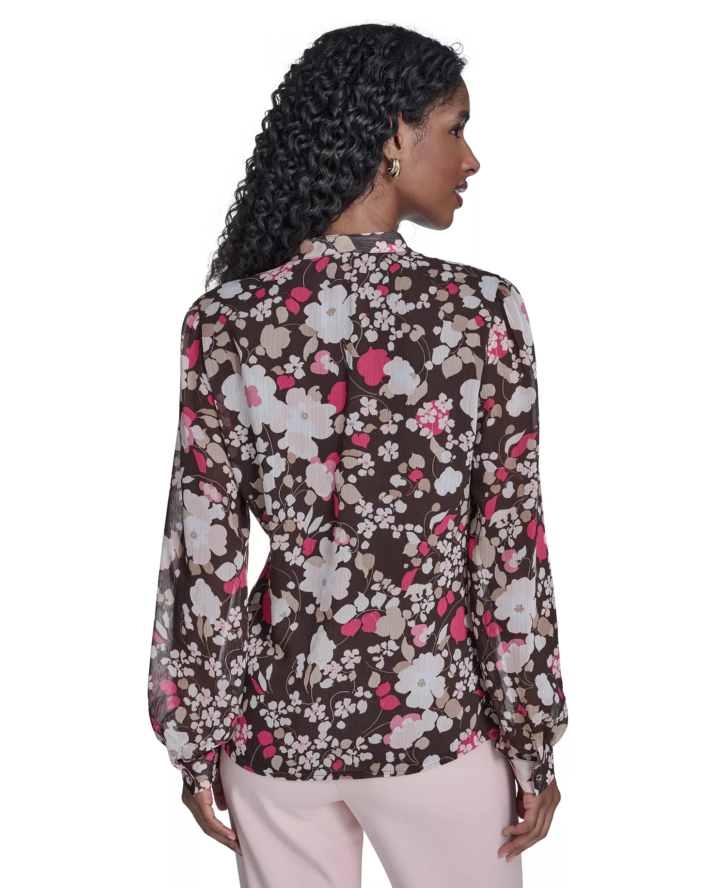 Women's Floral Ruffle Placket Top - Chicory Multi - L