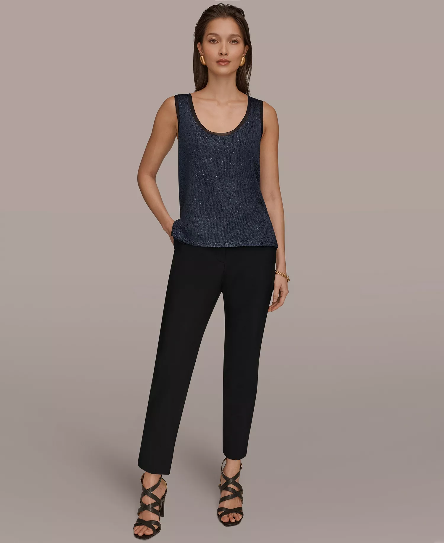 Women's Sequin Scoop Neck Sweater - Nightfall - L