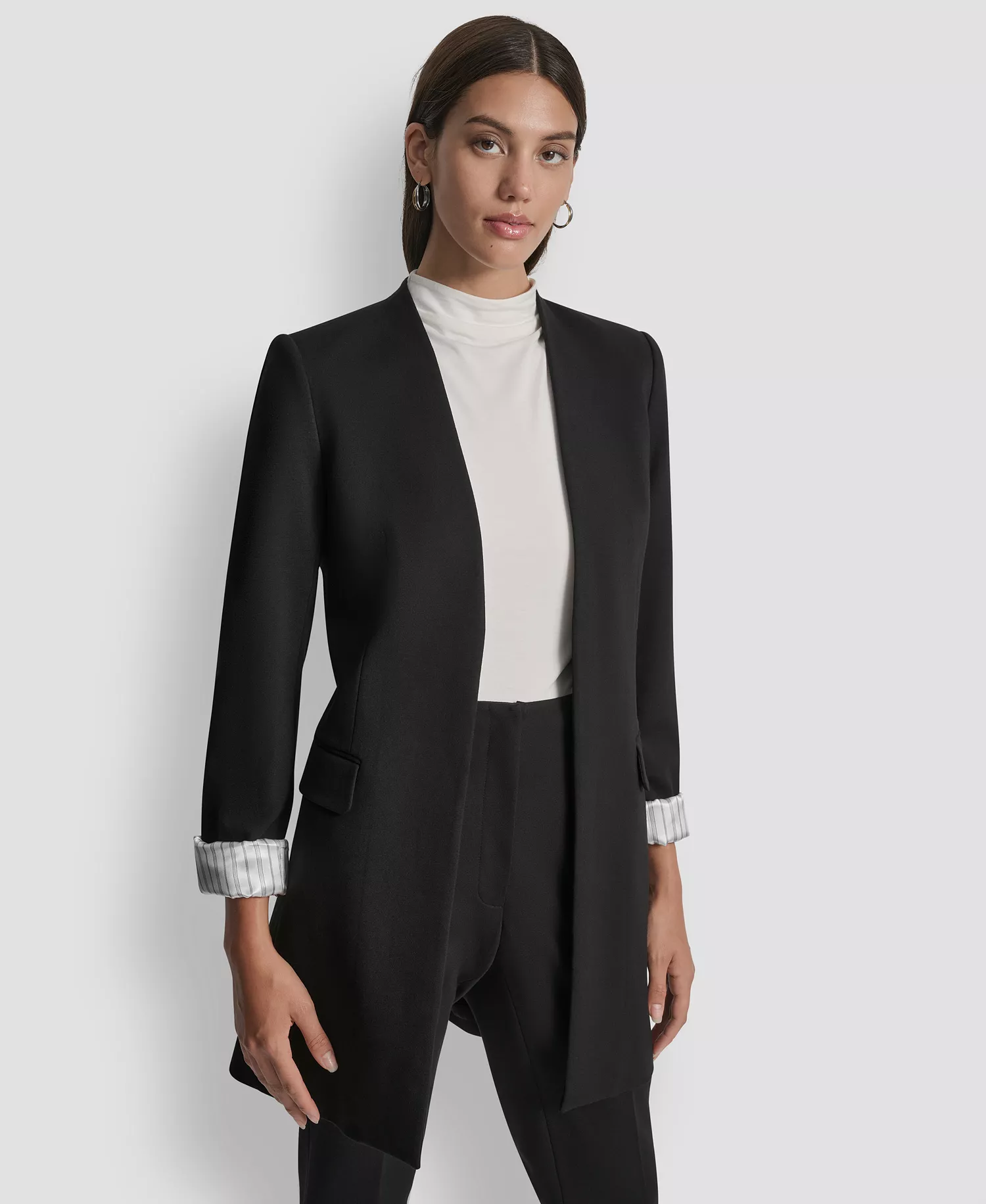 Women's Collarless Open-Front Topper Jacket - Black - 0