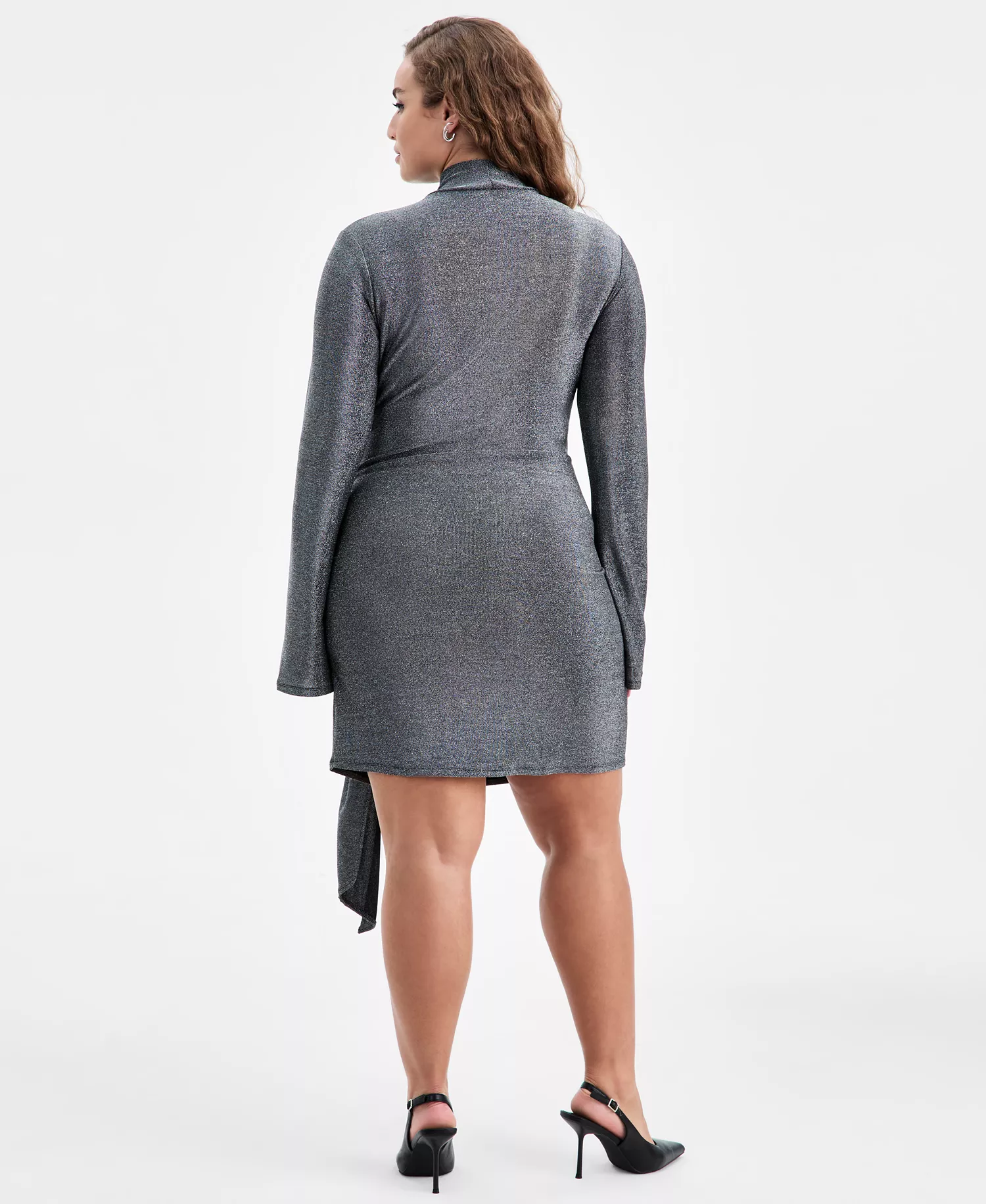 Trendy Plus Size Long-Sleeve Side-Tie Mini Dress, Macy's Exclusive - Grey - 0X