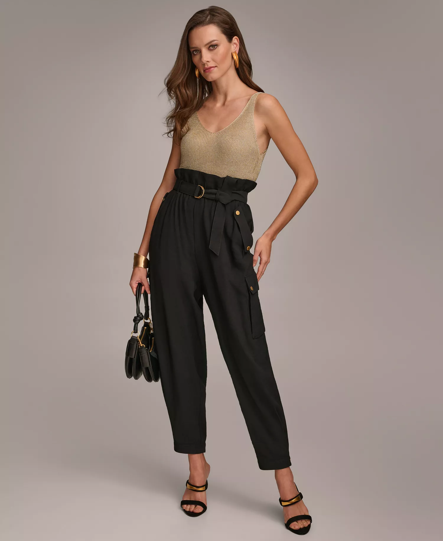 Women's Belted Cargo Pants - Black - 16
